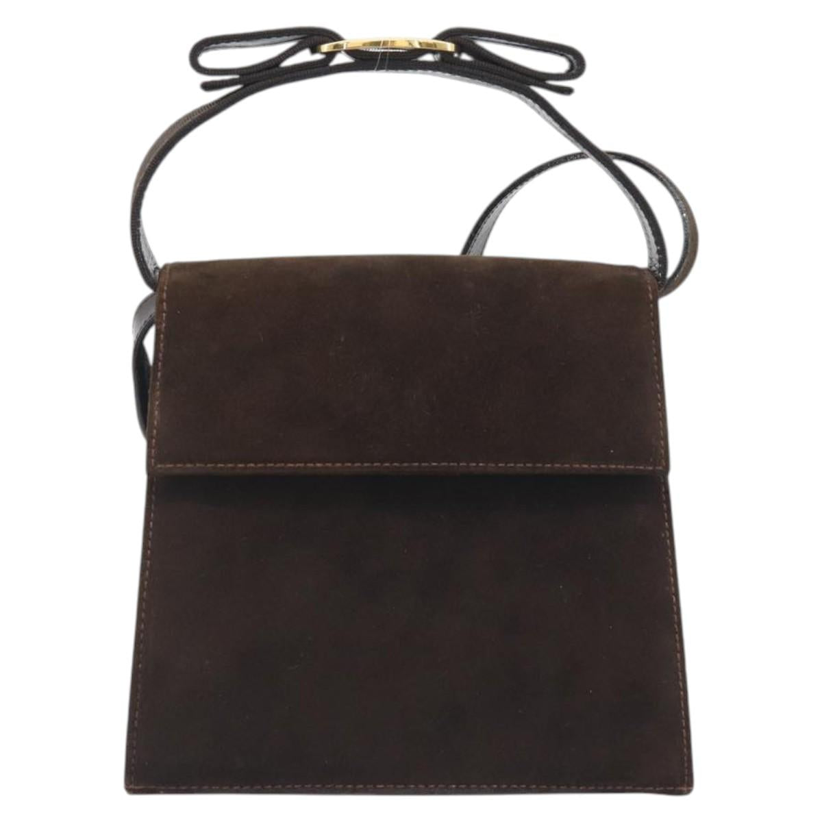 Salvatore Ferragamo Vala Shoulder Bag Suede 2way Brown Gold Tone Auth BA14706A