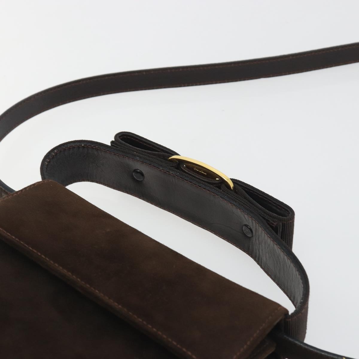 Salvatore Ferragamo Vala Shoulder Bag Suede 2way Brown Gold Tone Auth BA14706A
