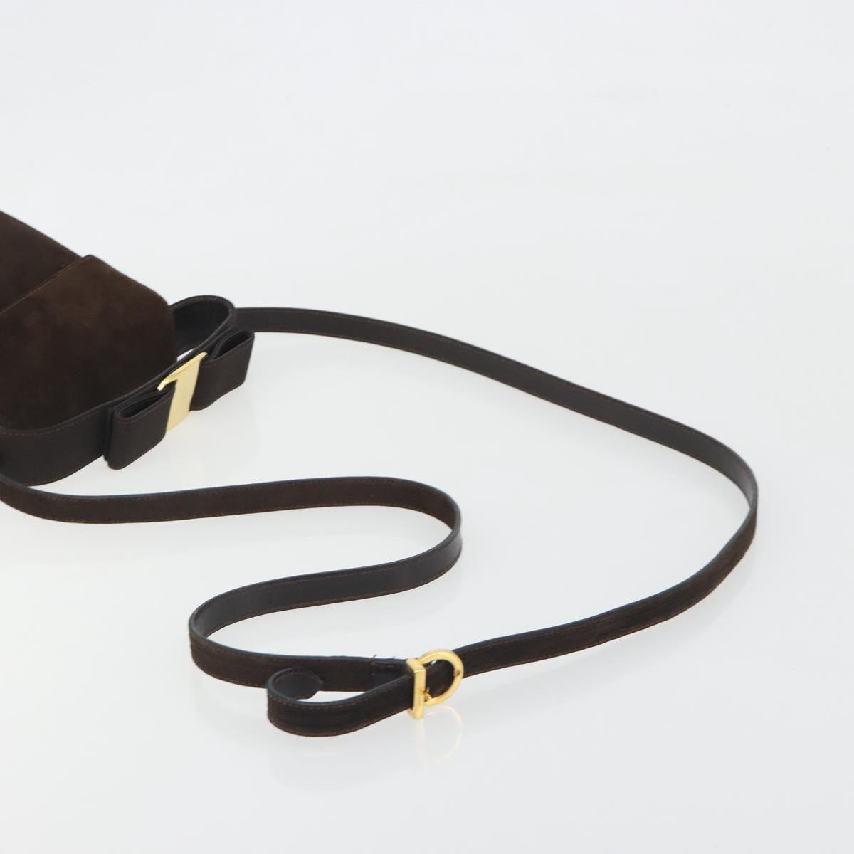 Salvatore Ferragamo Vala Shoulder Bag Suede 2way Brown Gold Tone Auth BA14706A