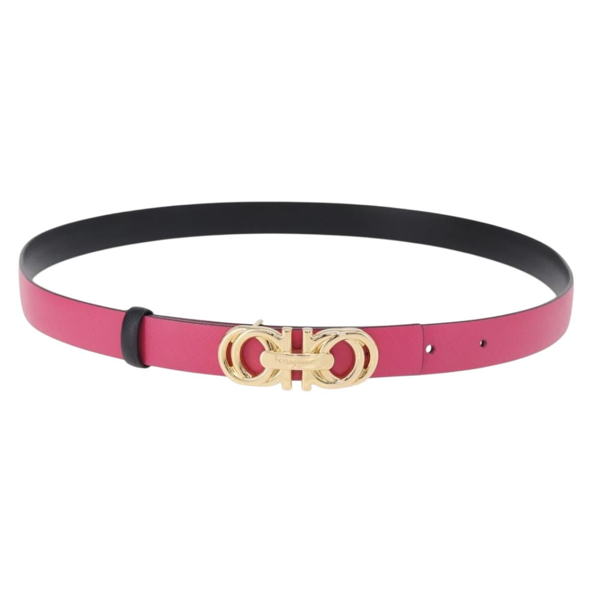 Salvatore Ferragamo Gancini Belt Leather Pink Gold Tone Auth BA14707A