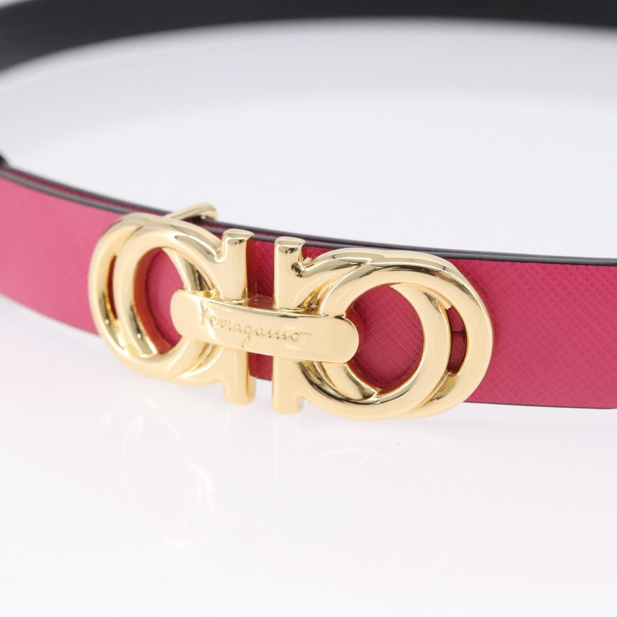 Salvatore Ferragamo Gancini Belt Leather Pink Gold Tone Auth BA14707A
