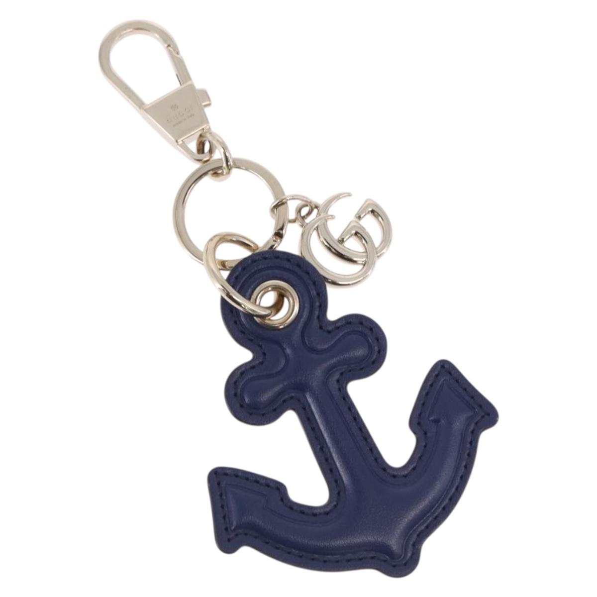 GUCCI Anchor Motif Key Ring Leather Navy Gold Tone Auth BA14709M