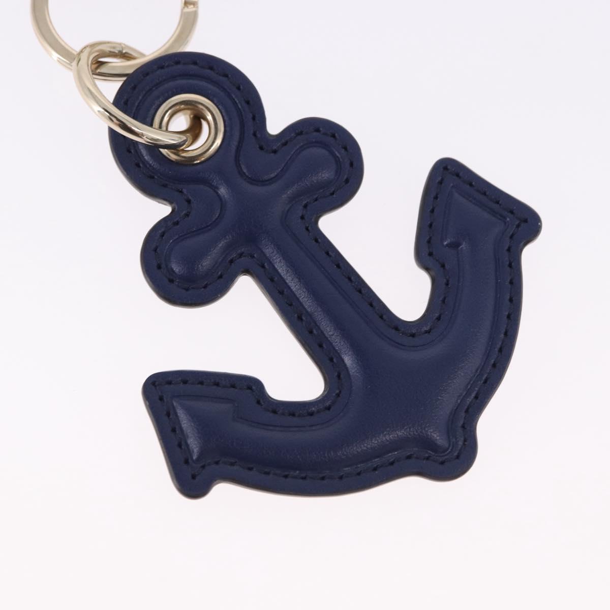 GUCCI Anchor Motif Key Ring Leather Navy Gold Tone Auth BA14709M