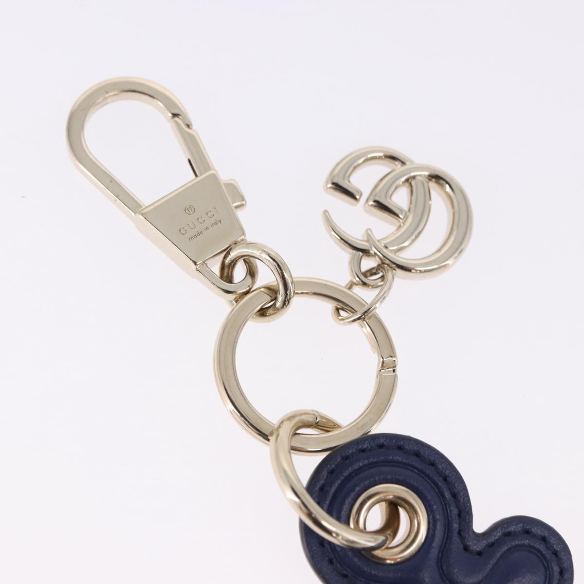 GUCCI Anchor Motif Key Ring Leather Navy Gold Tone Auth BA14709M