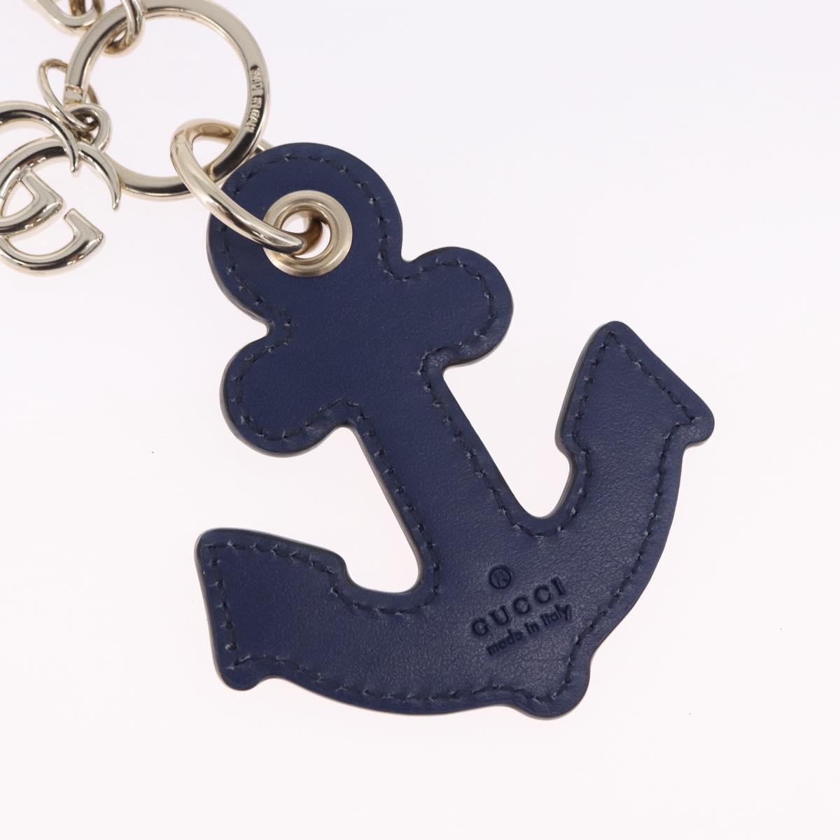 GUCCI Anchor Motif Key Ring Leather Navy Gold Tone Auth BA14709M