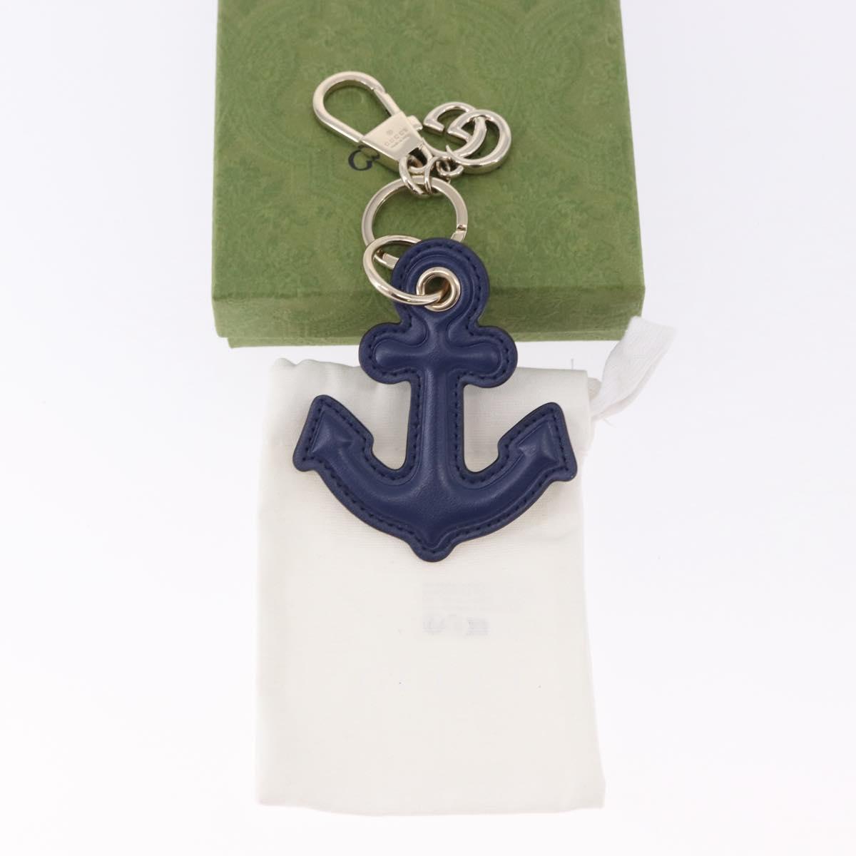 GUCCI Anchor Motif Key Ring Leather Navy Gold Tone Auth BA14709M