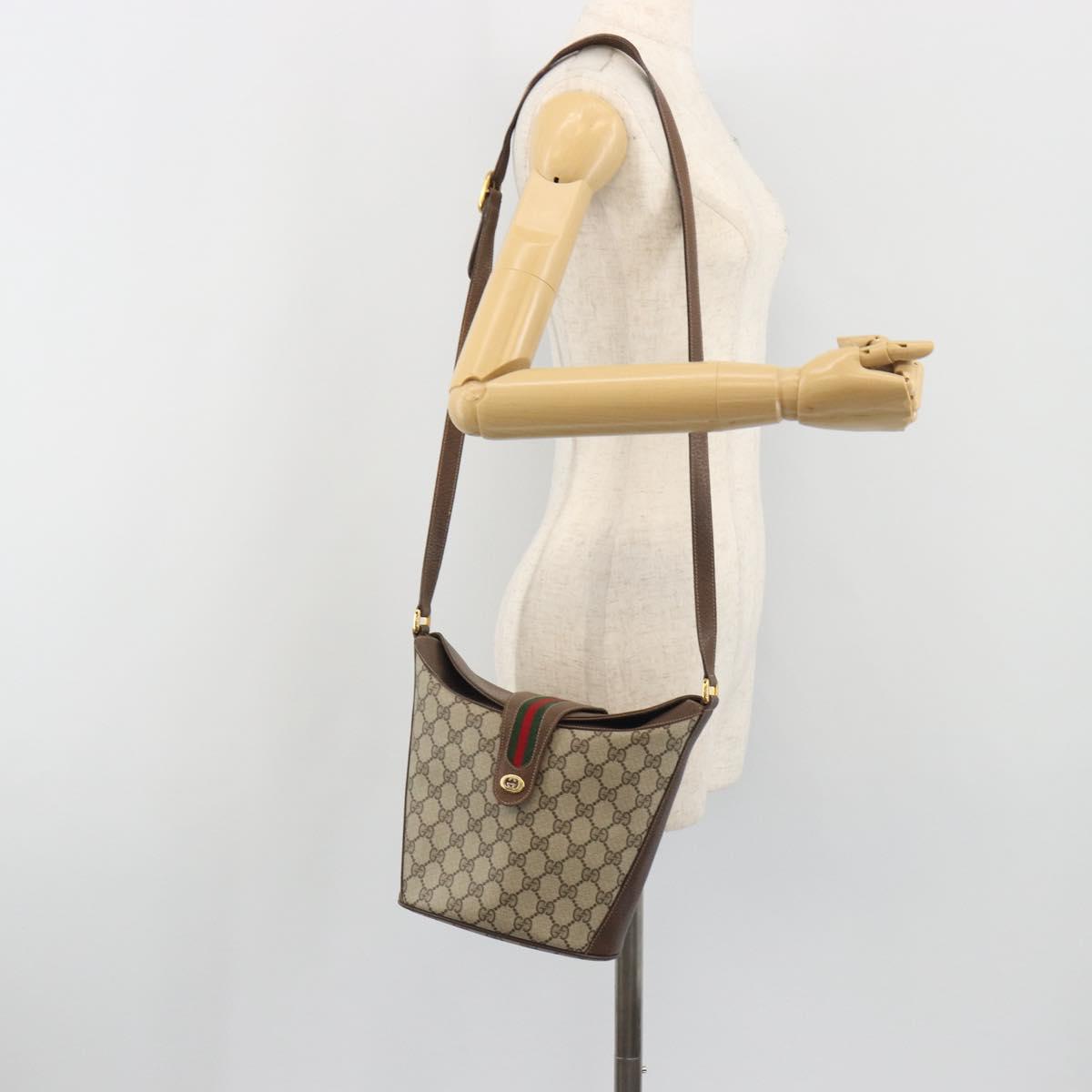 GUCCI GG Supreme Shoulder Bag PVC Beige Gold Tone 904 02 081 Auth BA14714