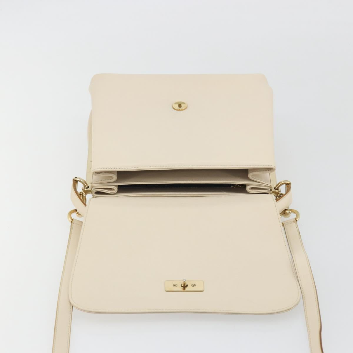 Salvatore Ferragamo Hand Bag Leather 2way Ivory Gold Tone Auth BA14715