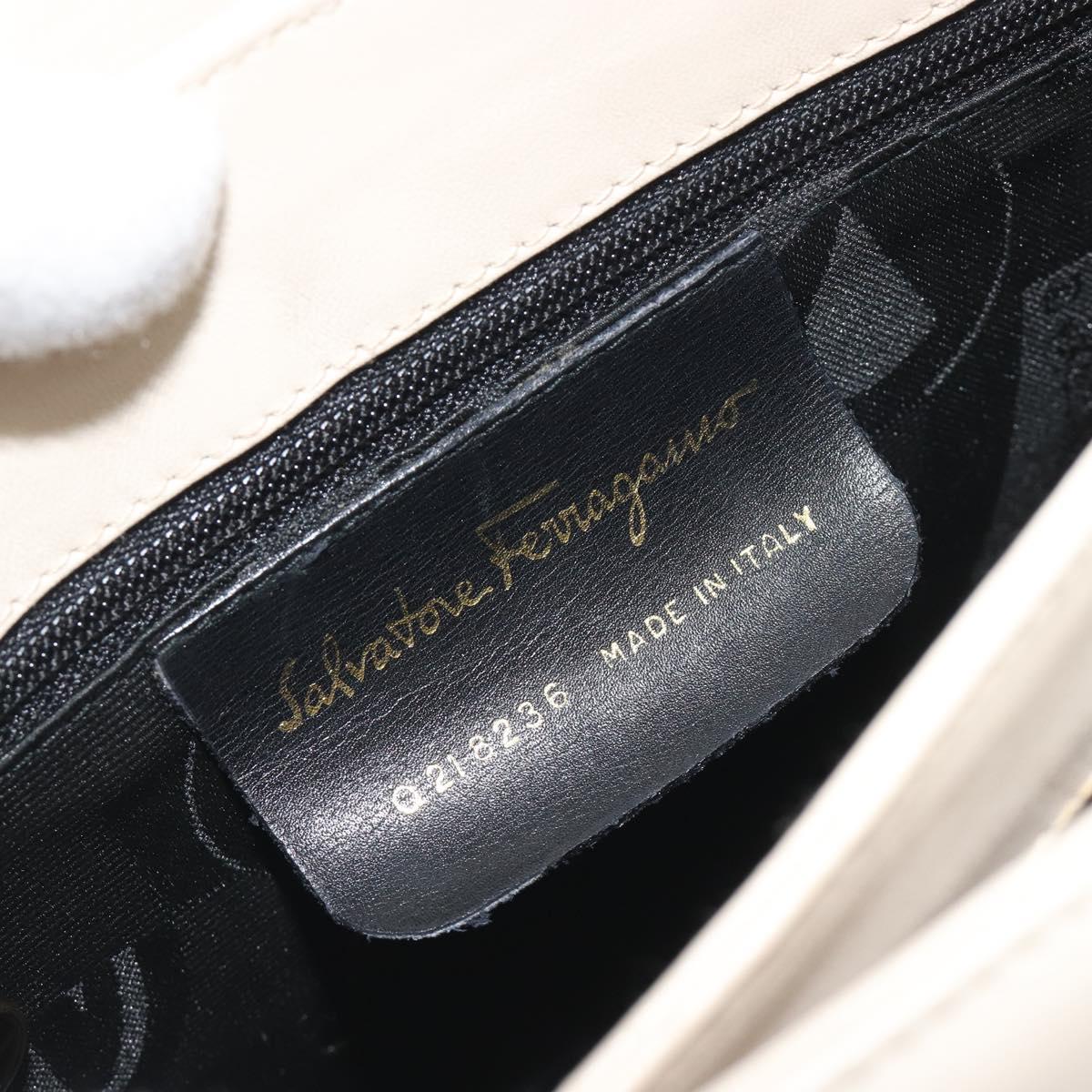Salvatore Ferragamo Hand Bag Leather 2way Ivory Gold Tone Auth BA14715