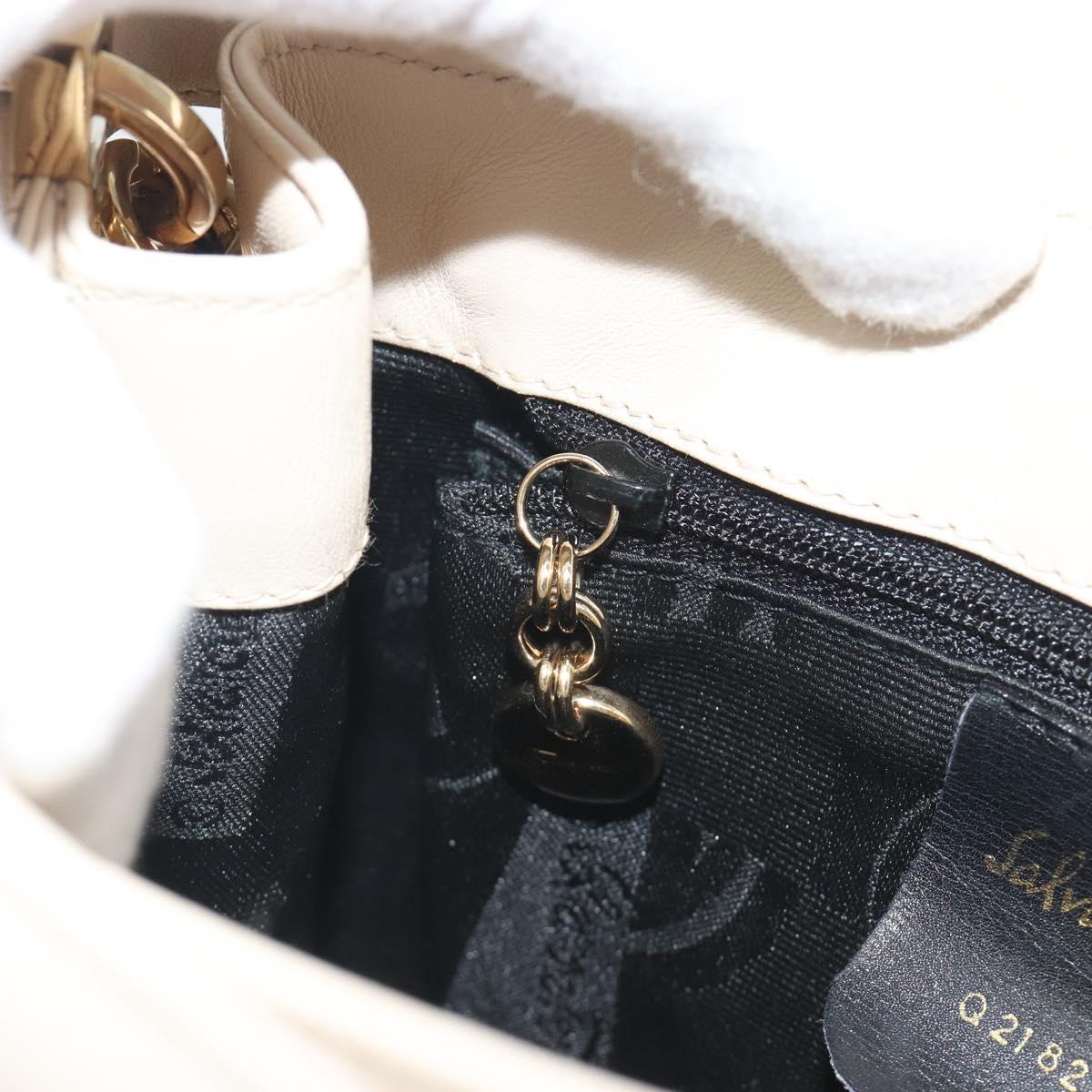 Salvatore Ferragamo Hand Bag Leather 2way Ivory Gold Tone Auth BA14715