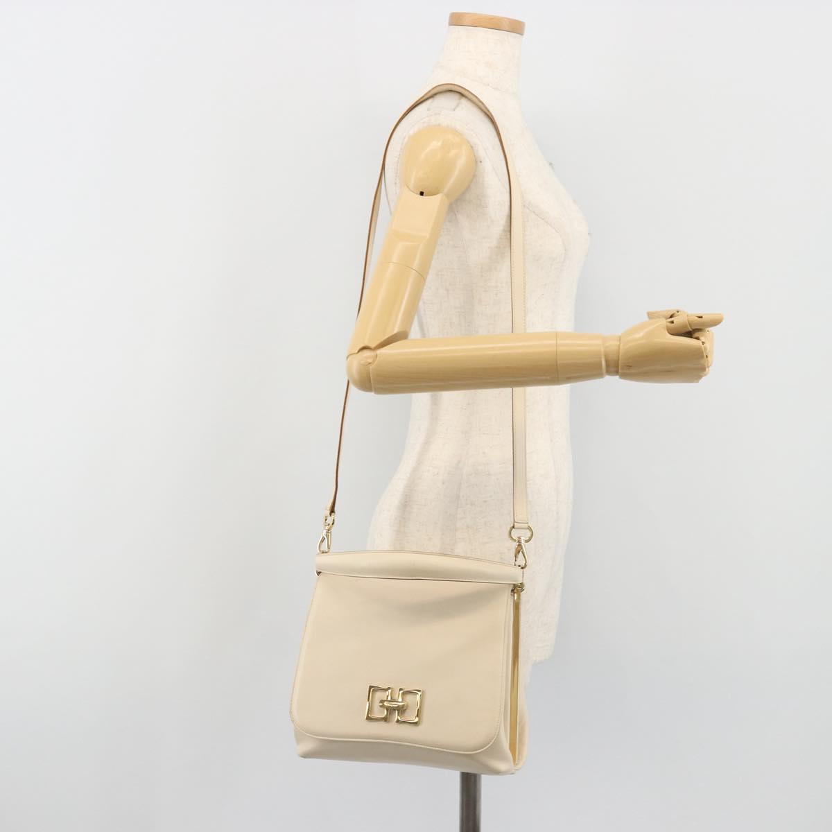 Salvatore Ferragamo Hand Bag Leather 2way Ivory Gold Tone Auth BA14715