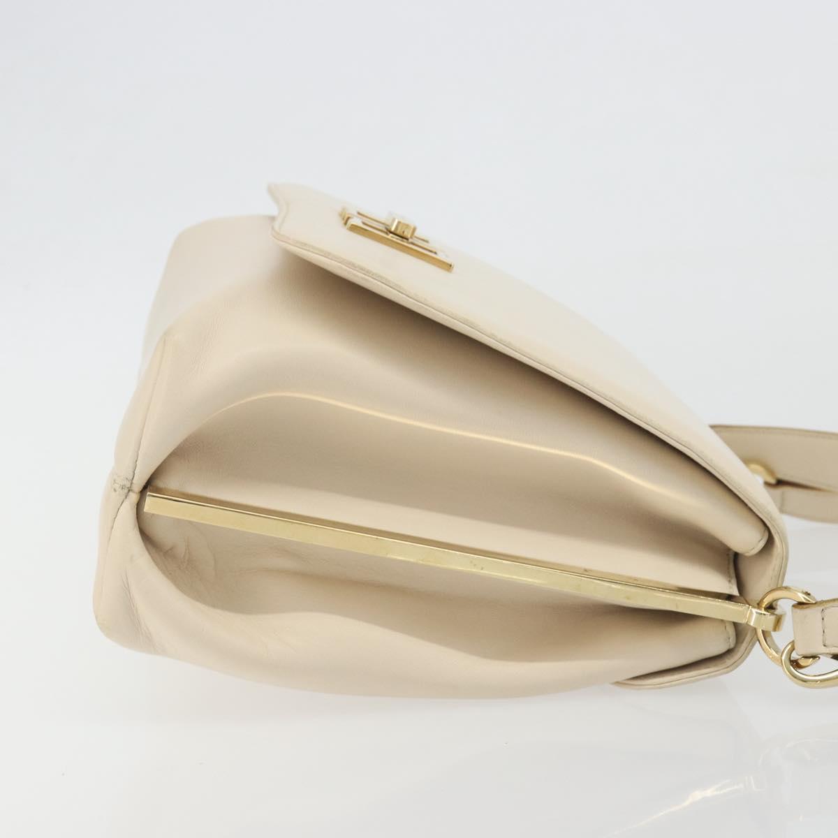 Salvatore Ferragamo Hand Bag Leather 2way Ivory Gold Tone Auth BA14715