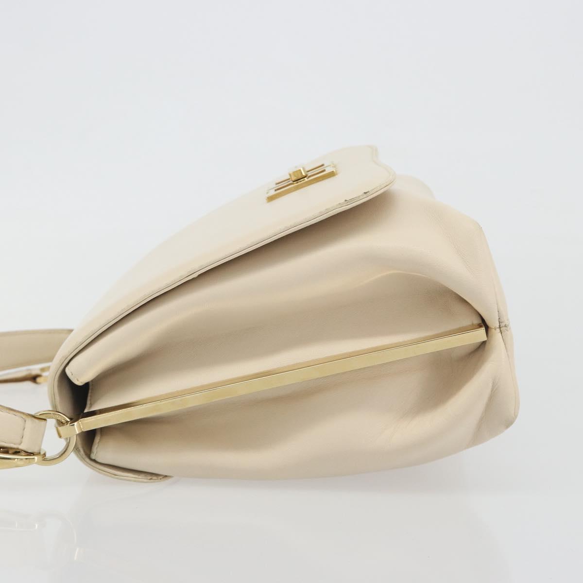 Salvatore Ferragamo Hand Bag Leather 2way Ivory Gold Tone Auth BA14715