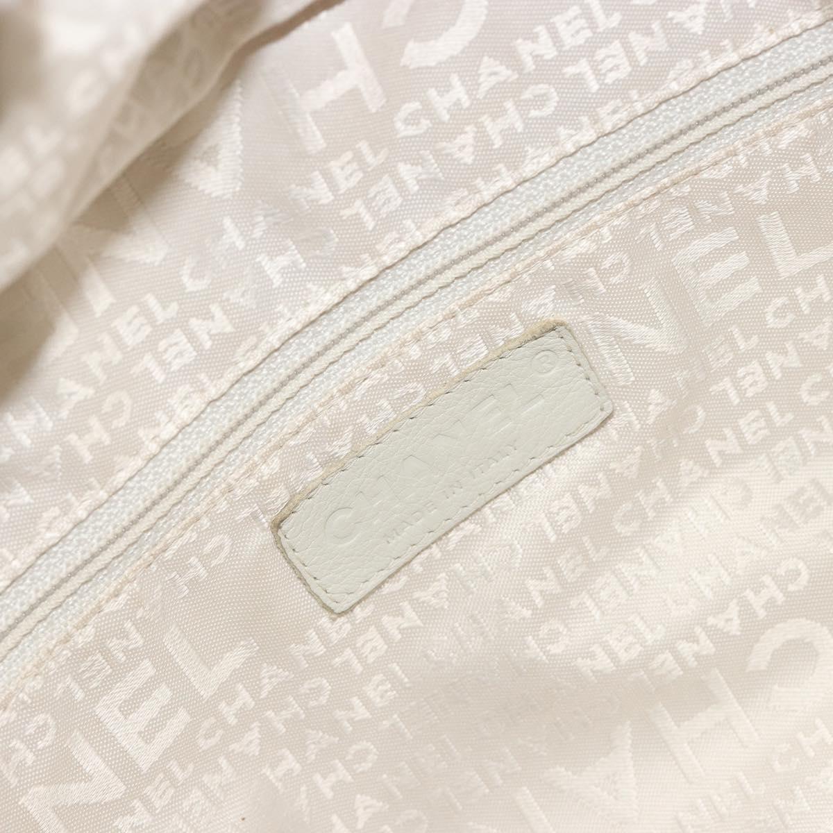 CHANEL Choco Bar Hand Bag Lamb Skin White Silver CC Auth BA14717A