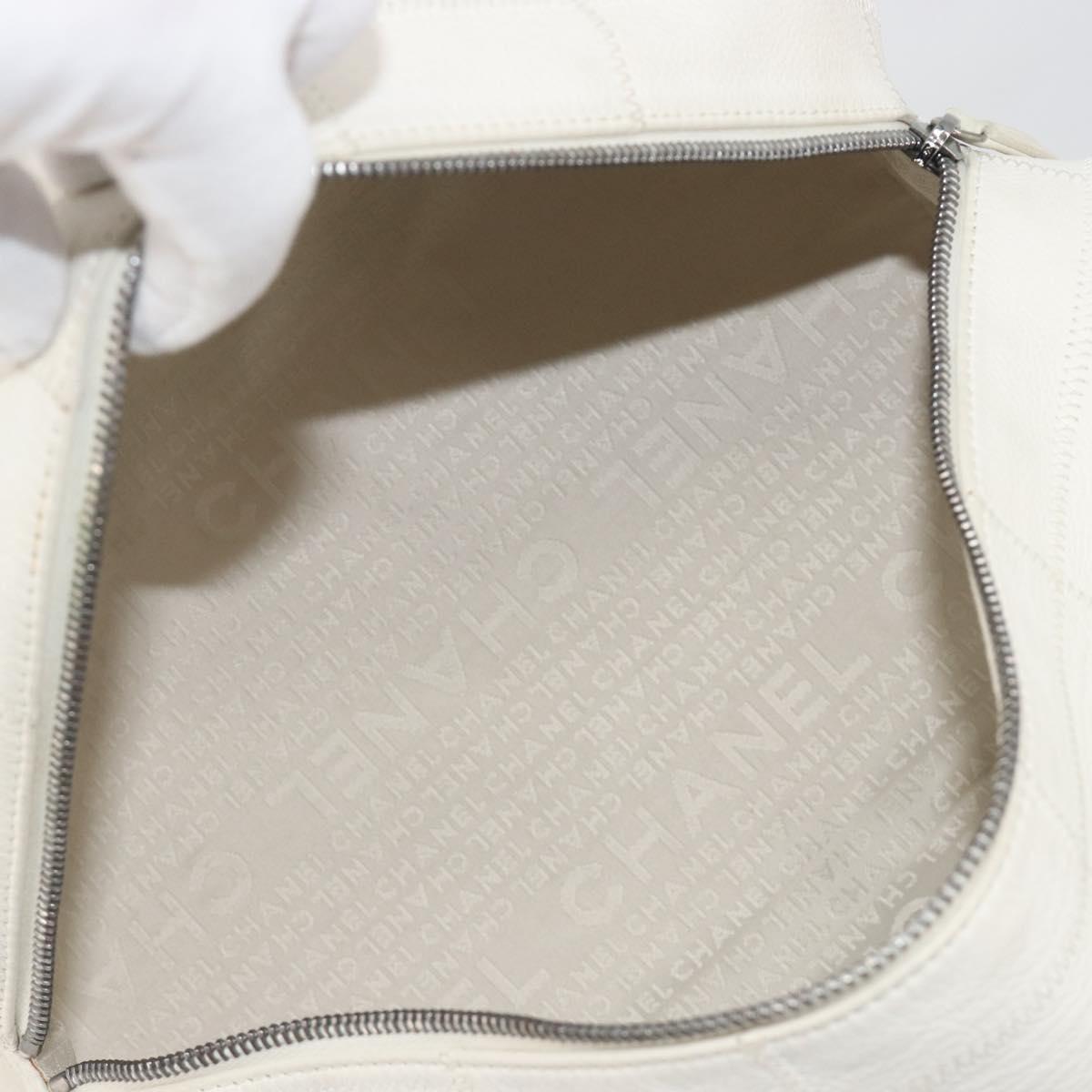 CHANEL Choco Bar Hand Bag Lamb Skin White Silver CC Auth BA14717A