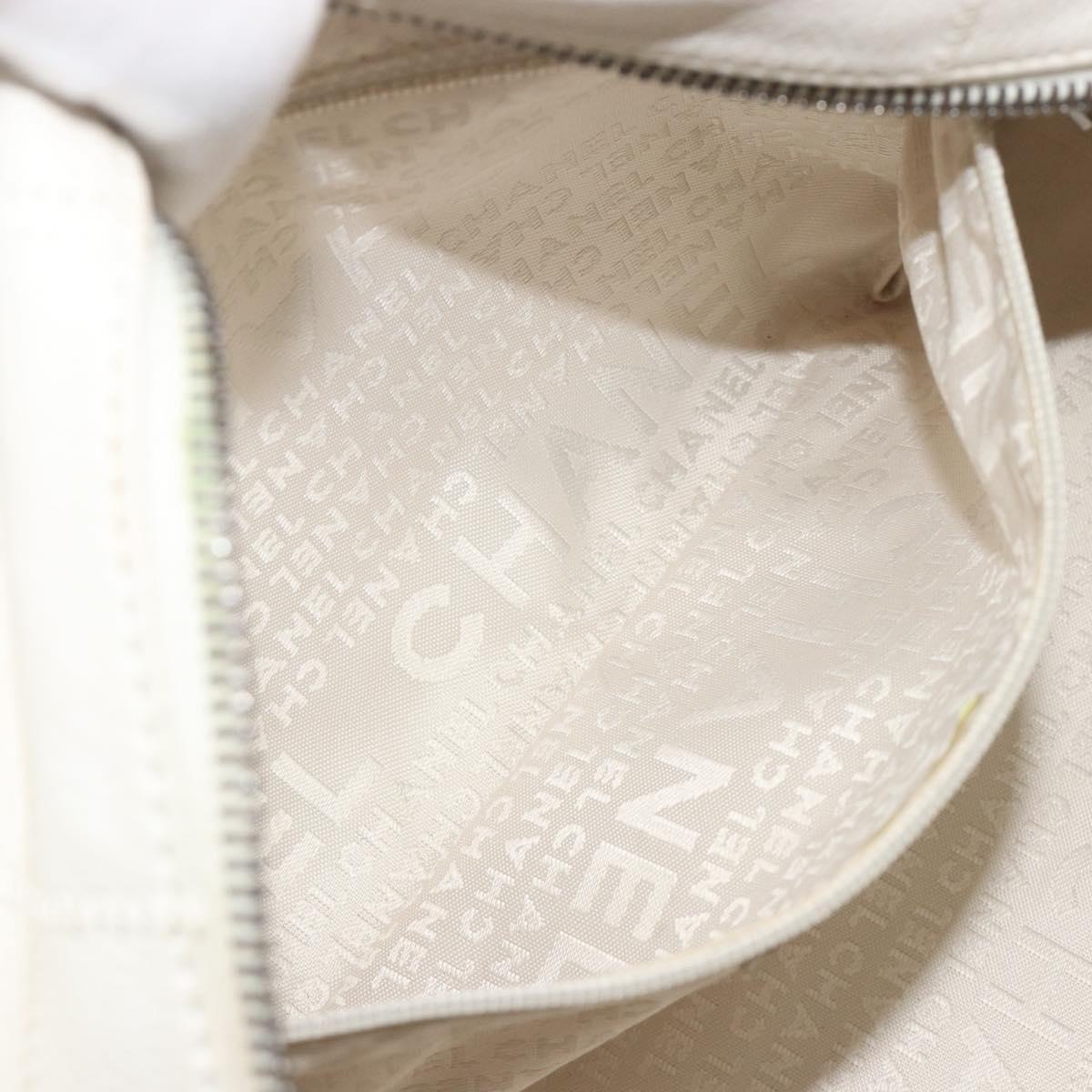 CHANEL Choco Bar Hand Bag Lamb Skin White Silver CC Auth BA14717A