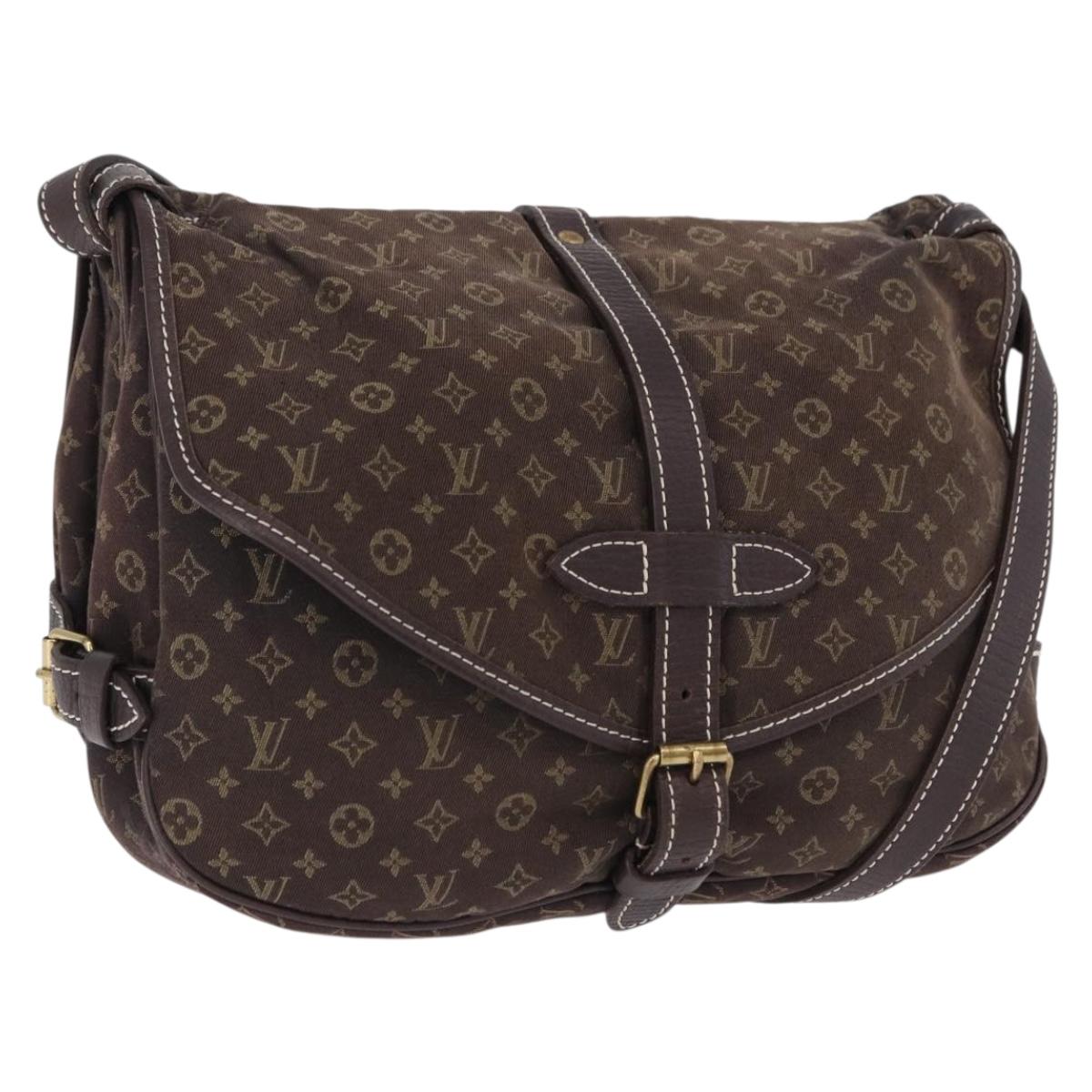 LOUIS VUITTON Monogram Mini Lin Saumur PM Shoulder Bag Ebene M95227 Auth BA14718