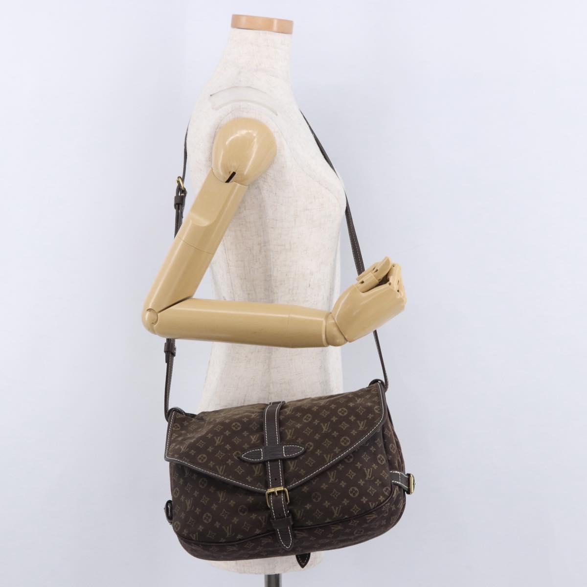 LOUIS VUITTON Monogram Mini Lin Saumur PM Shoulder Bag Ebene M95227 Auth BA14718