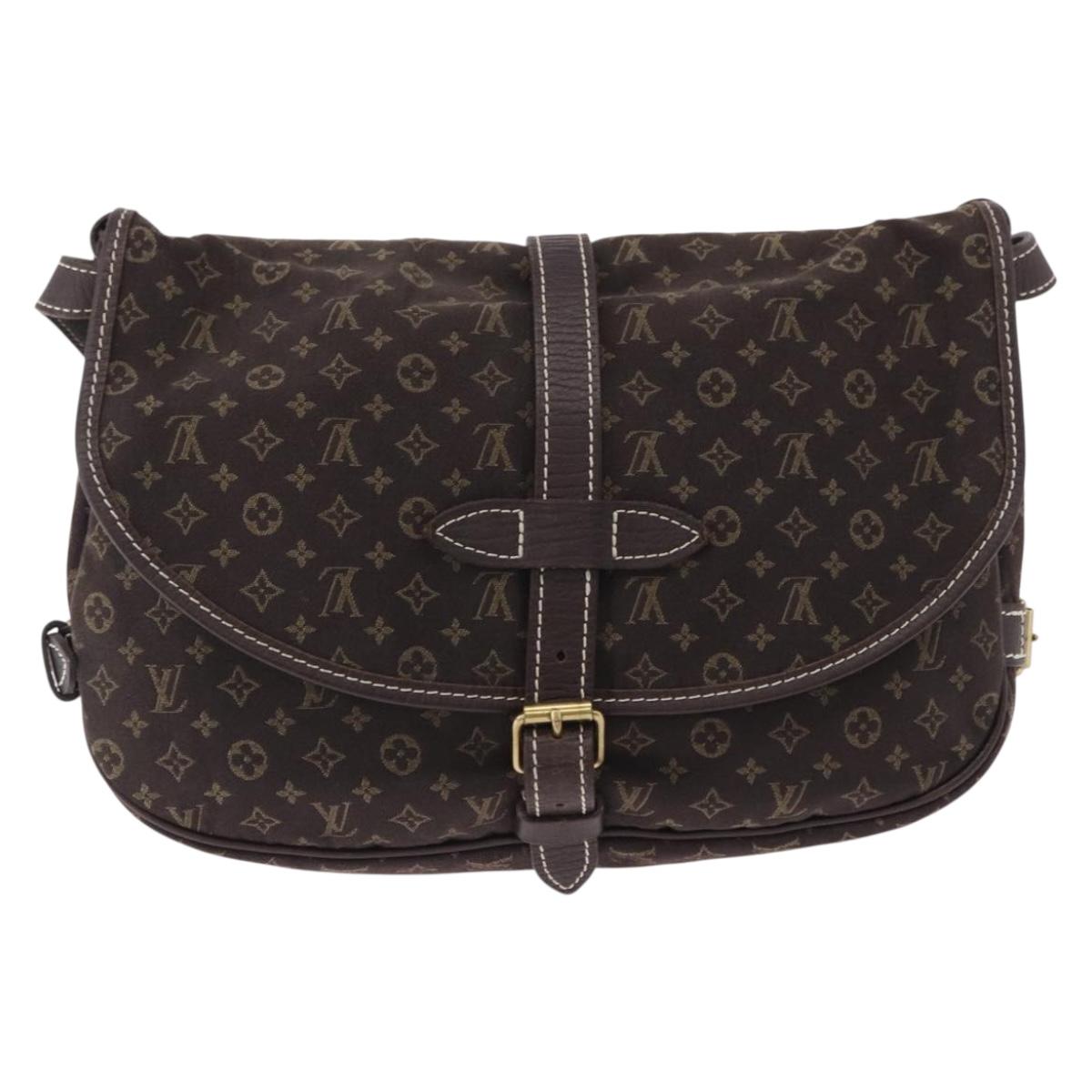LOUIS VUITTON Monogram Mini Lin Saumur PM Shoulder Bag Ebene M95227 Auth BA14718