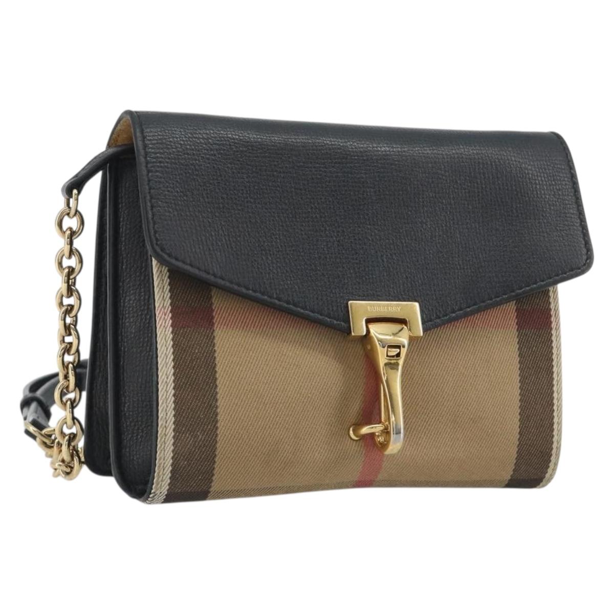 BURBERRY Nova Check Chain Shoulder Bag Canvas Beige Gold Tone Auth BA14722A