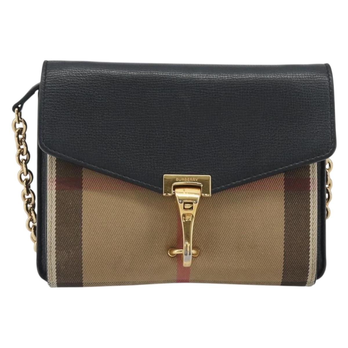 BURBERRY Nova Check Chain Shoulder Bag Canvas Beige Gold Tone Auth BA14722A
