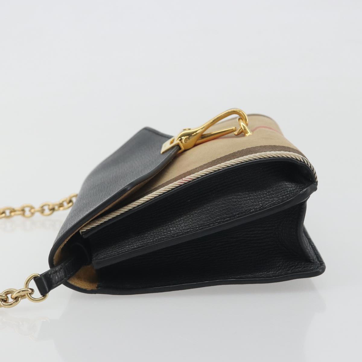 BURBERRY Nova Check Chain Shoulder Bag Canvas Beige Gold Tone Auth BA14722A