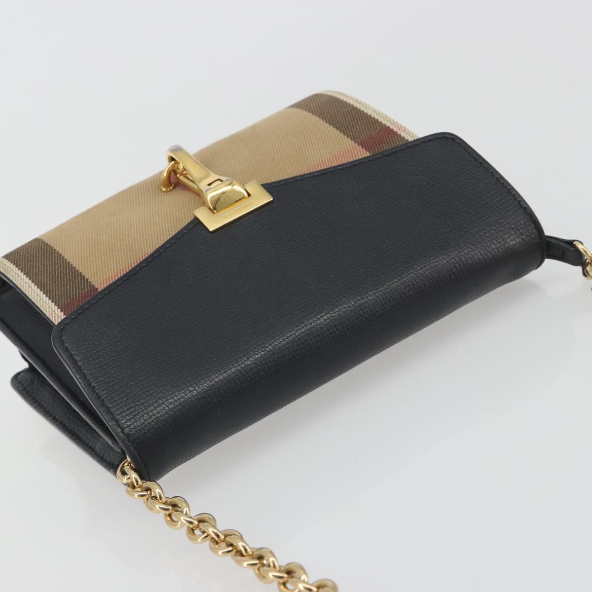 BURBERRY Nova Check Chain Shoulder Bag Canvas Beige Gold Tone Auth BA14722A