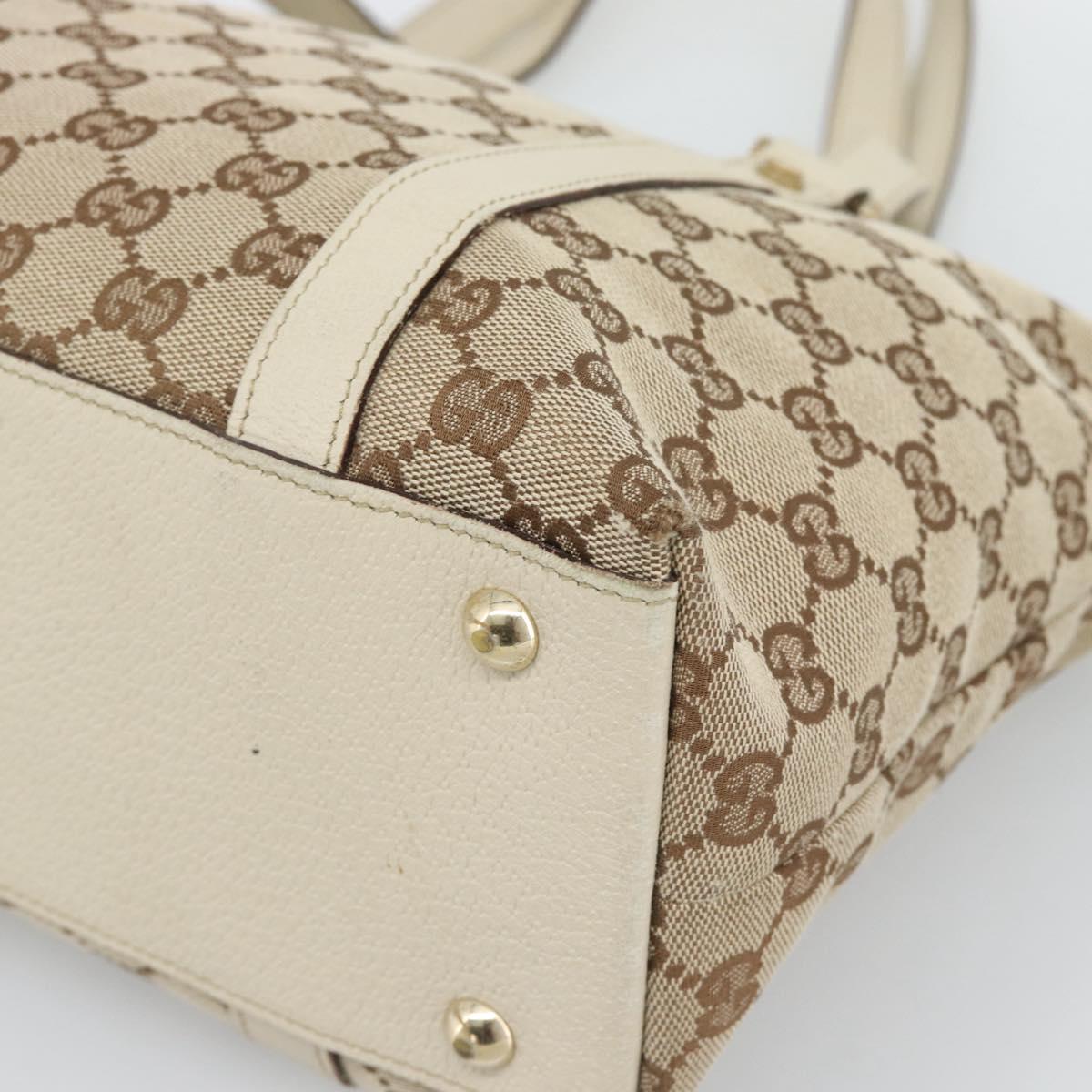 GUCCI GG Canvas Abbey Hand Bag Beige Gold Tone 141470 Auth BA14723