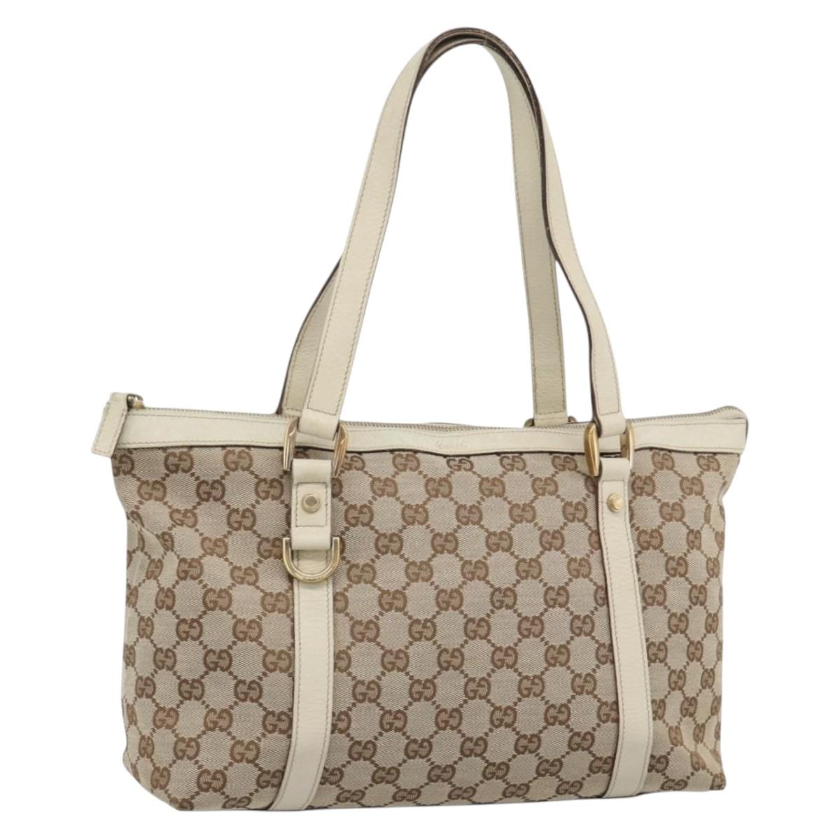 GUCCI GG Canvas Abbey Hand Bag Beige Gold Tone 141470 Auth BA14723