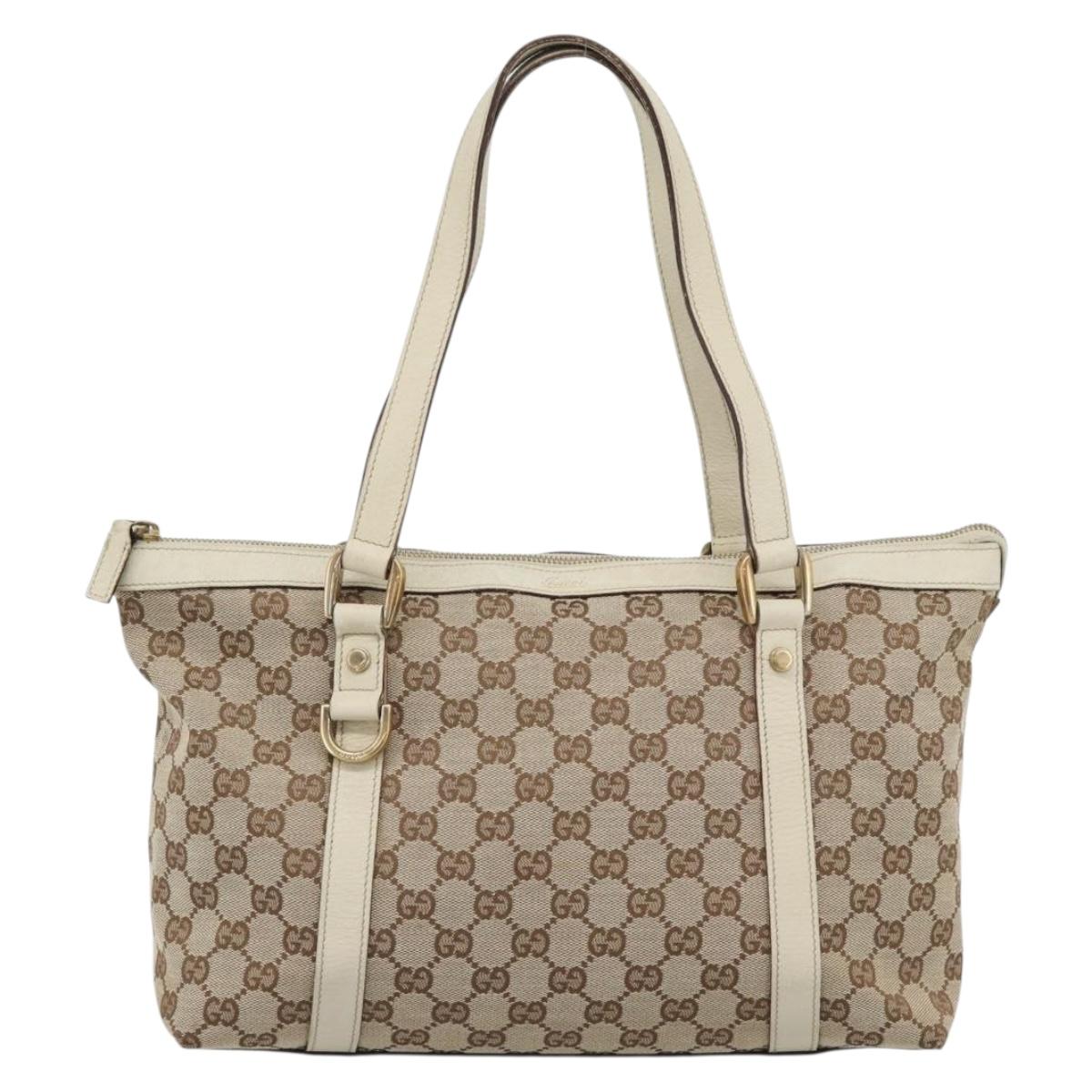 GUCCI GG Canvas Abbey Hand Bag Beige Gold Tone 141470 Auth BA14723
