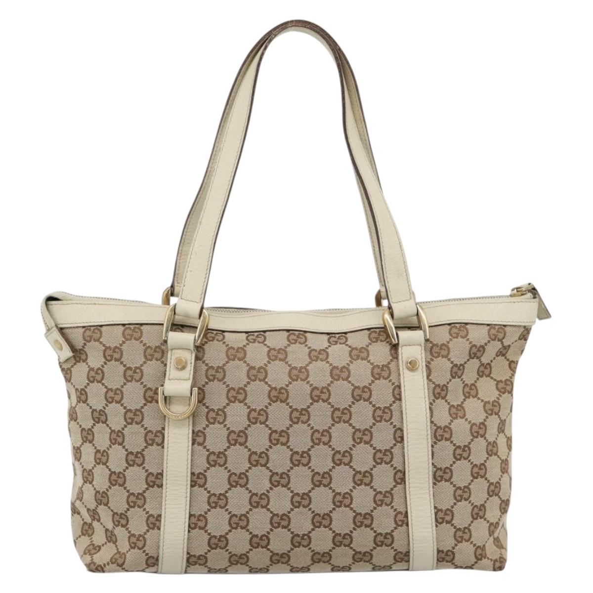 GUCCI GG Canvas Abbey Hand Bag Beige Gold Tone 141470 Auth BA14723