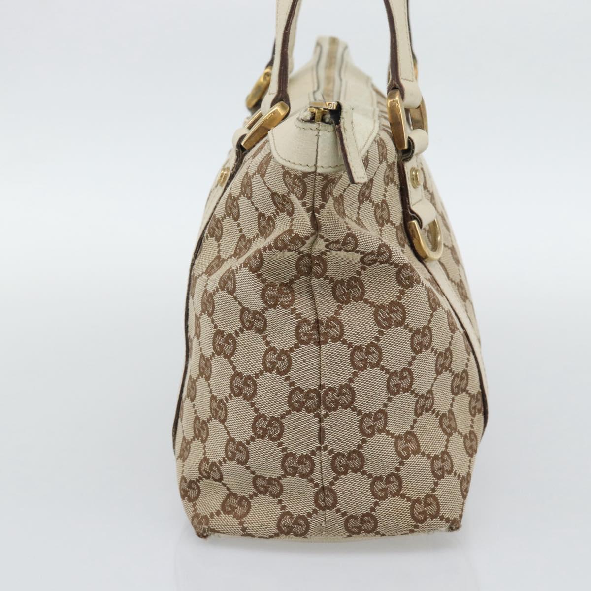 GUCCI GG Canvas Abbey Hand Bag Beige Gold Tone 141470 Auth BA14723