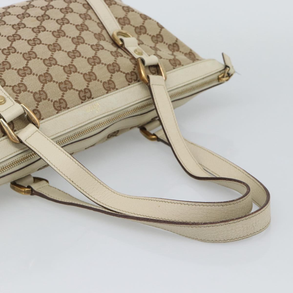 GUCCI GG Canvas Abbey Hand Bag Beige Gold Tone 141470 Auth BA14723