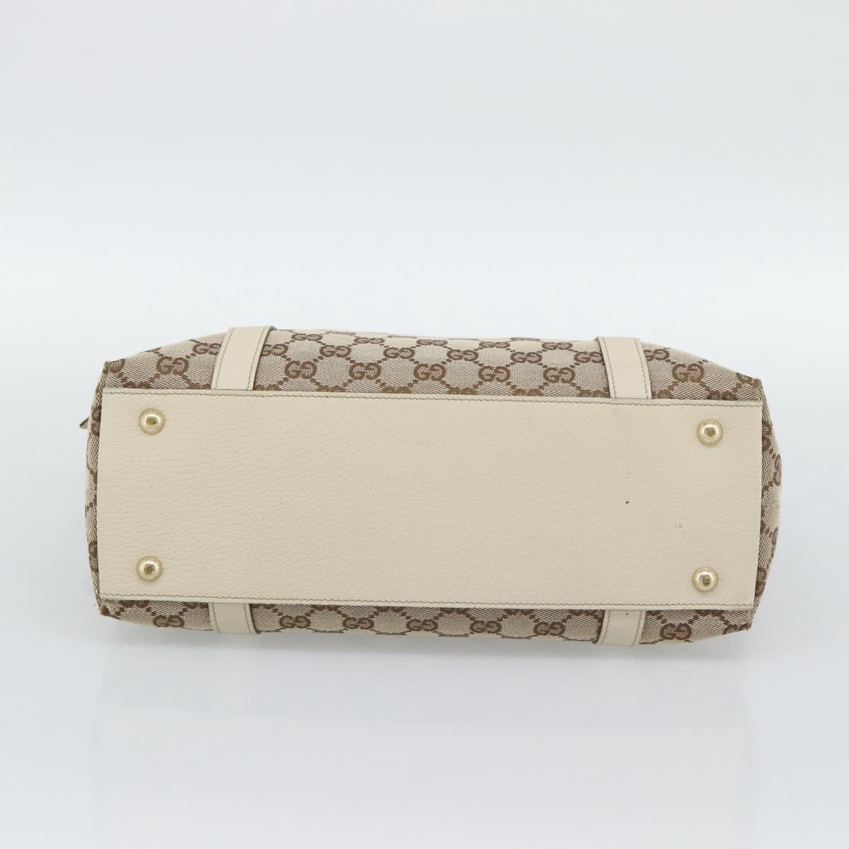 GUCCI GG Canvas Abbey Hand Bag Beige Gold Tone 141470 Auth BA14723