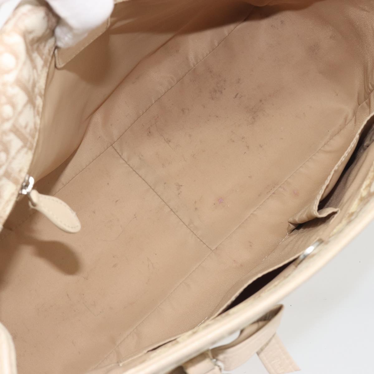Christian Dior Romantic Chain Tote Bag PVC Leather Beige Silver Auth BA14725