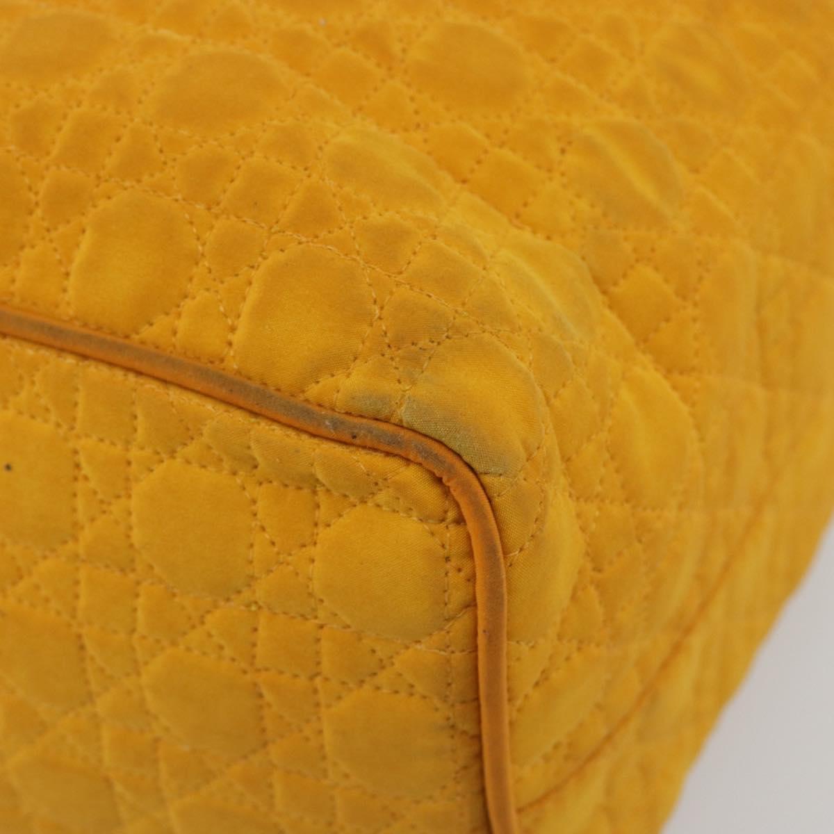 Christian Dior Lady Dior Hand Bag Canvas Yellow Gold Tone Auth BA14726