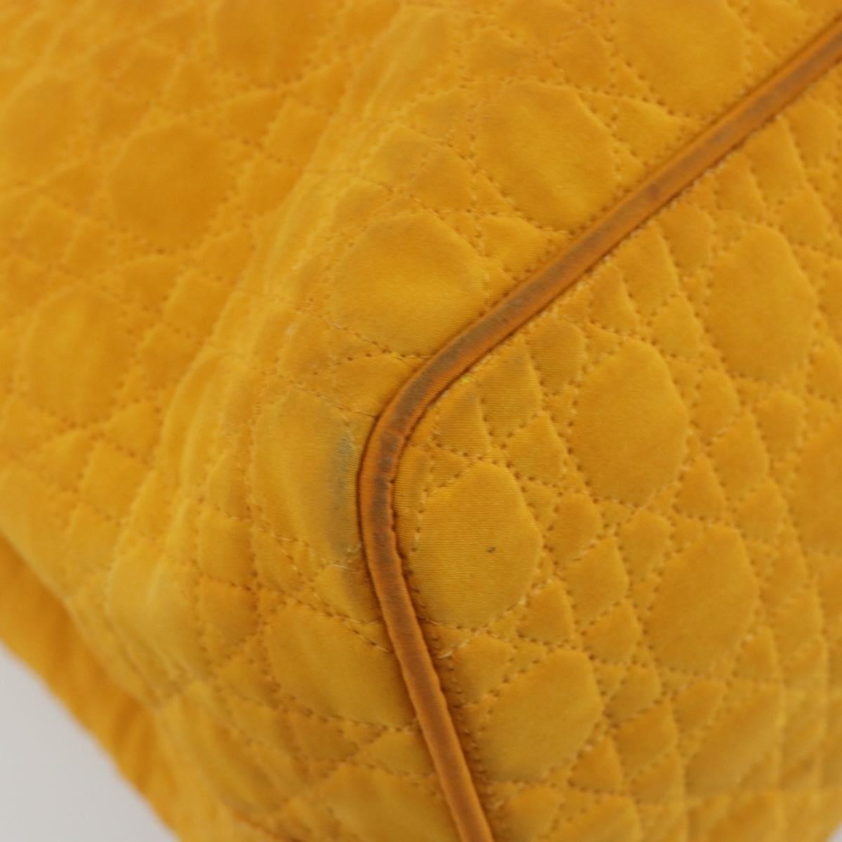Christian Dior Lady Dior Hand Bag Canvas Yellow Gold Tone Auth BA14726