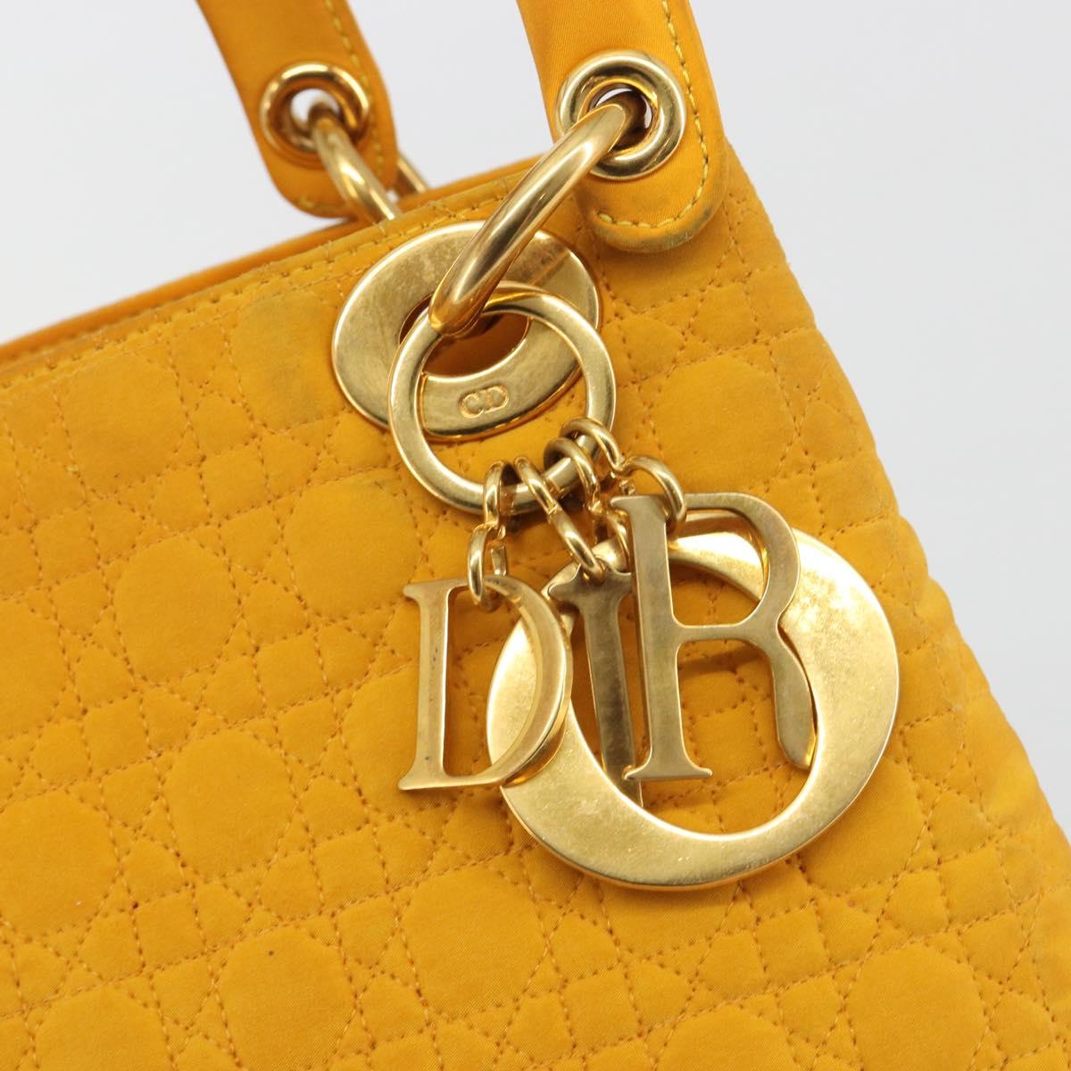 Christian Dior Lady Dior Hand Bag Canvas Yellow Gold Tone Auth BA14726