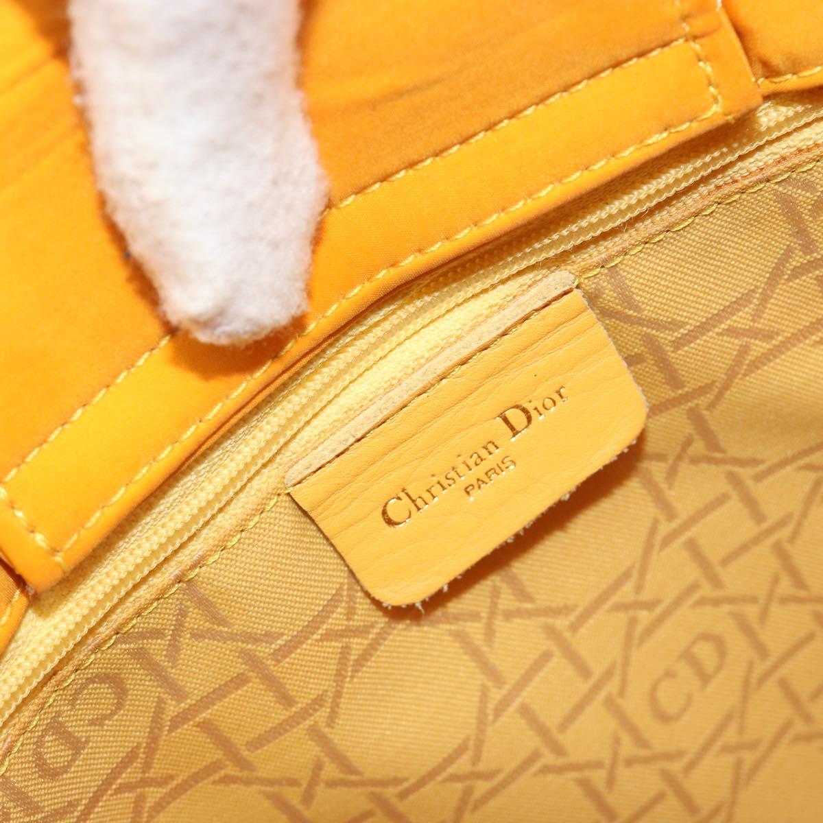 Christian Dior Lady Dior Hand Bag Canvas Yellow Gold Tone Auth BA14726