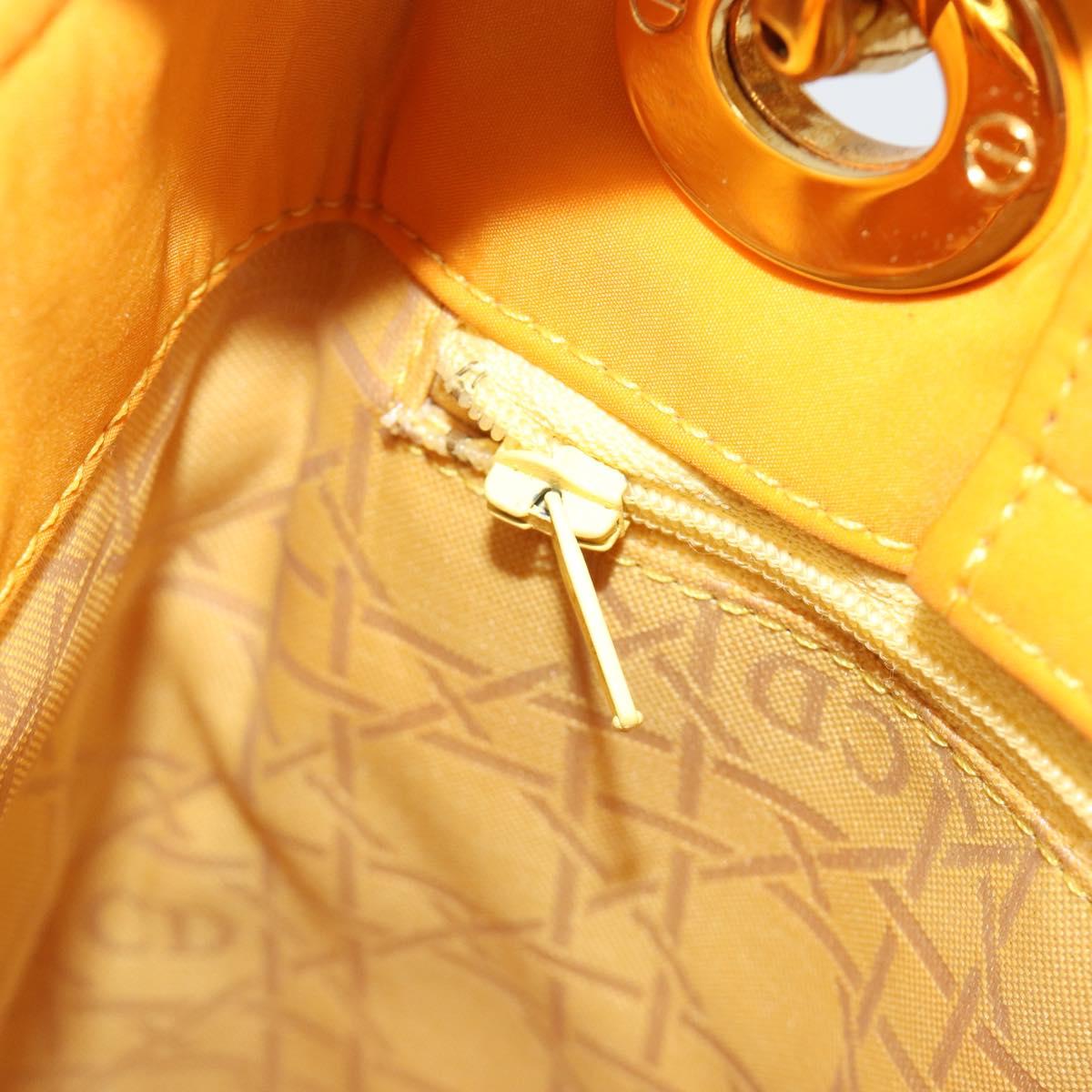 Christian Dior Lady Dior Hand Bag Canvas Yellow Gold Tone Auth BA14726