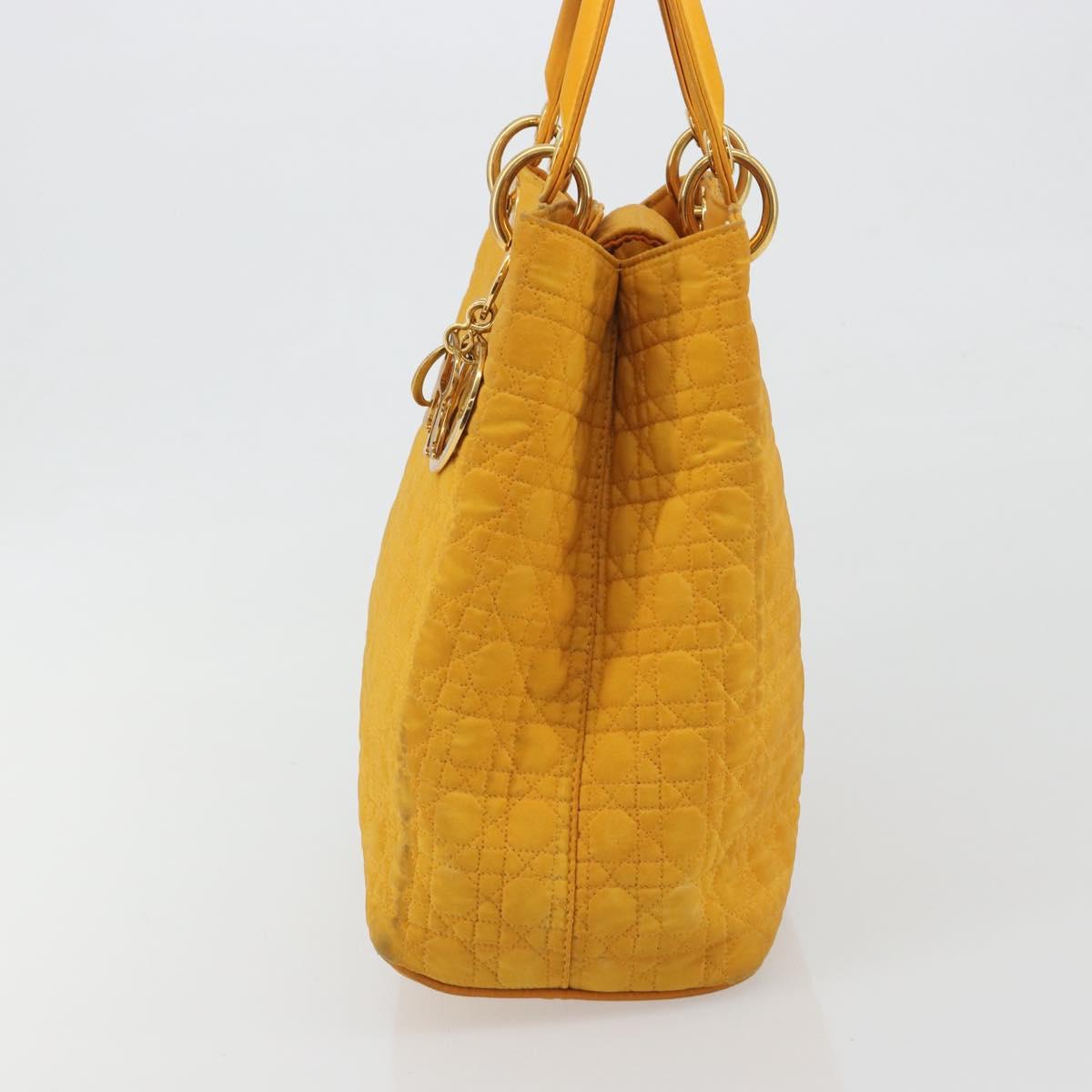 Christian Dior Lady Dior Hand Bag Canvas Yellow Gold Tone Auth BA14726