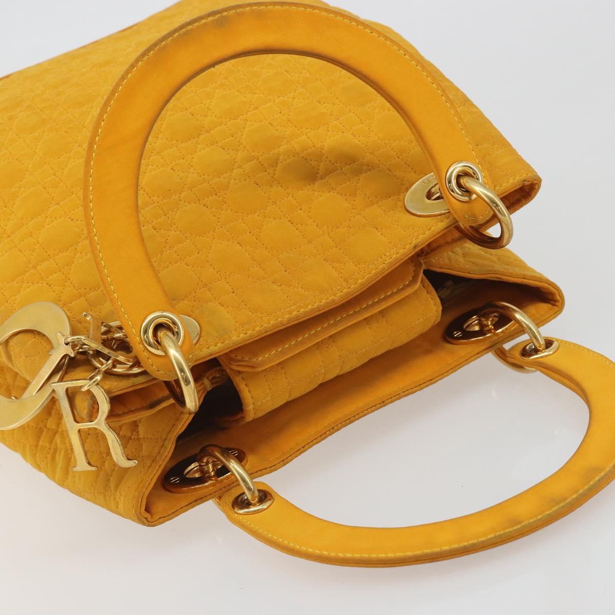 Christian Dior Lady Dior Hand Bag Canvas Yellow Gold Tone Auth BA14726