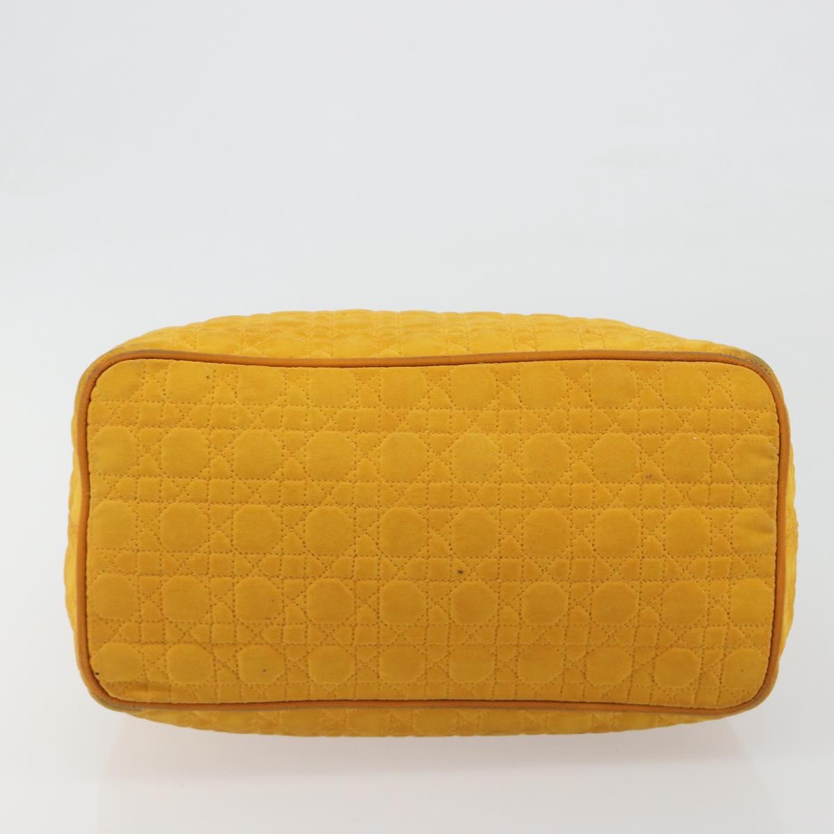 Christian Dior Lady Dior Hand Bag Canvas Yellow Gold Tone Auth BA14726