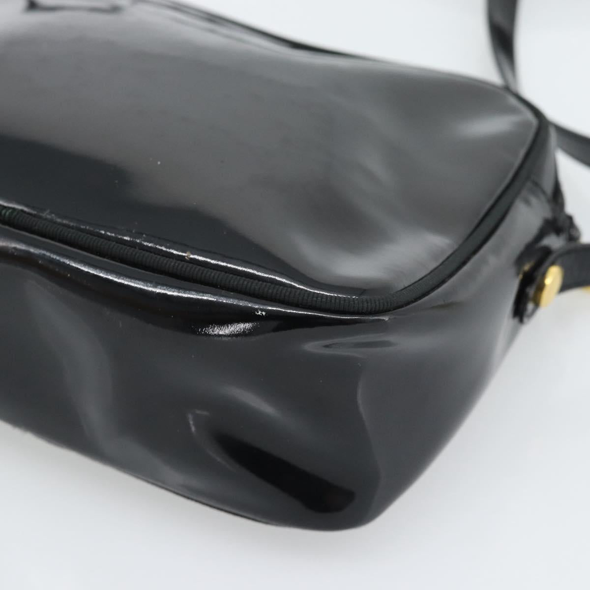 Salvatore Ferragamo Vala Shoulder Bag Patent Black Gold Tone Auth BA14727