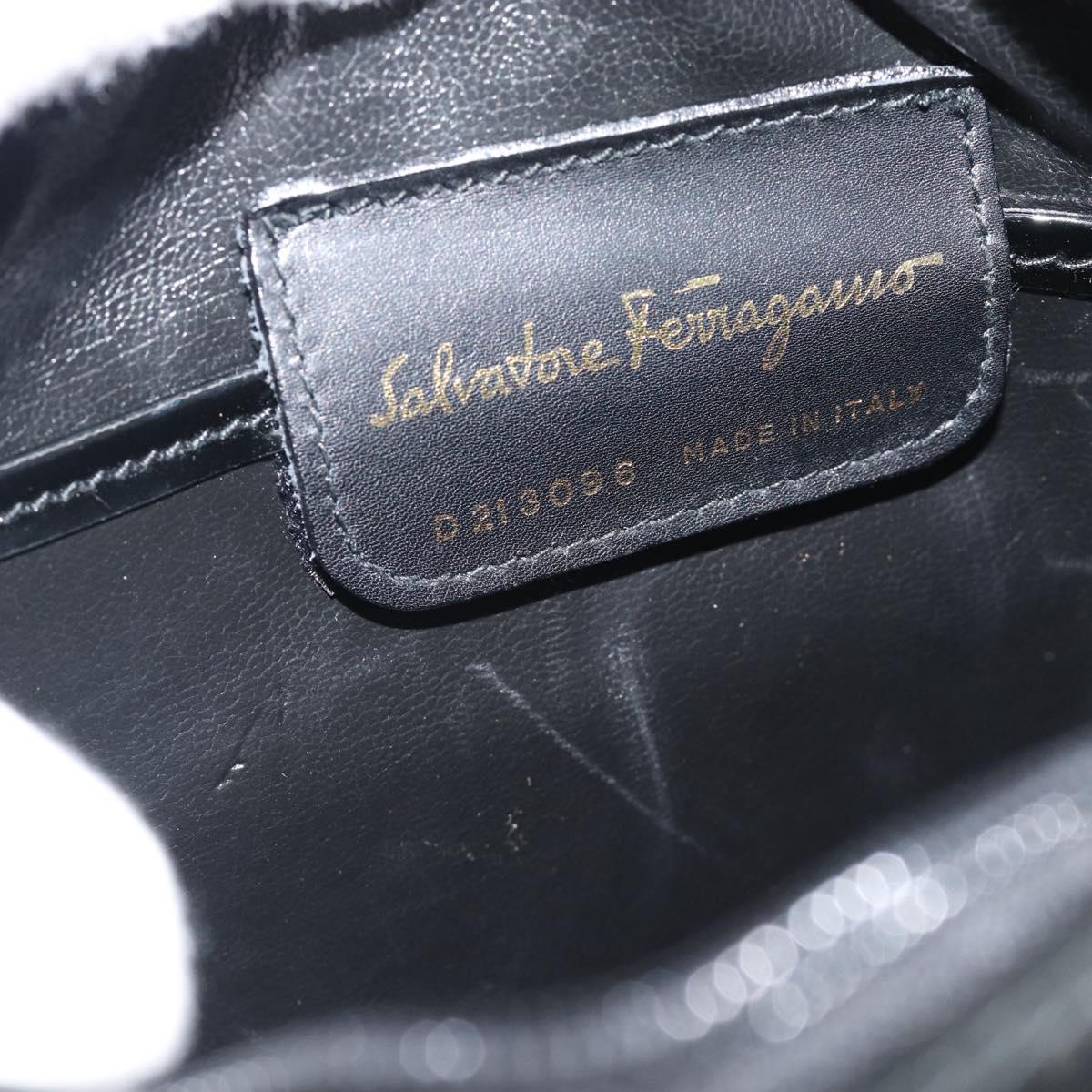 Salvatore Ferragamo Vala Shoulder Bag Patent Black Gold Tone Auth BA14727