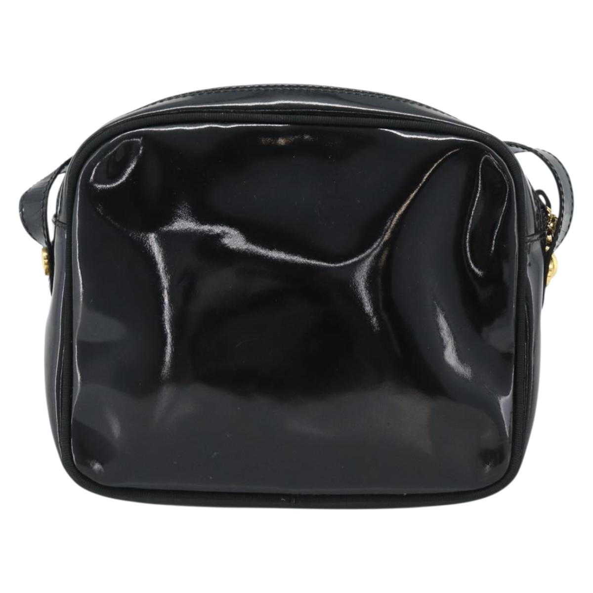 Salvatore Ferragamo Vala Shoulder Bag Patent Black Gold Tone Auth BA14727