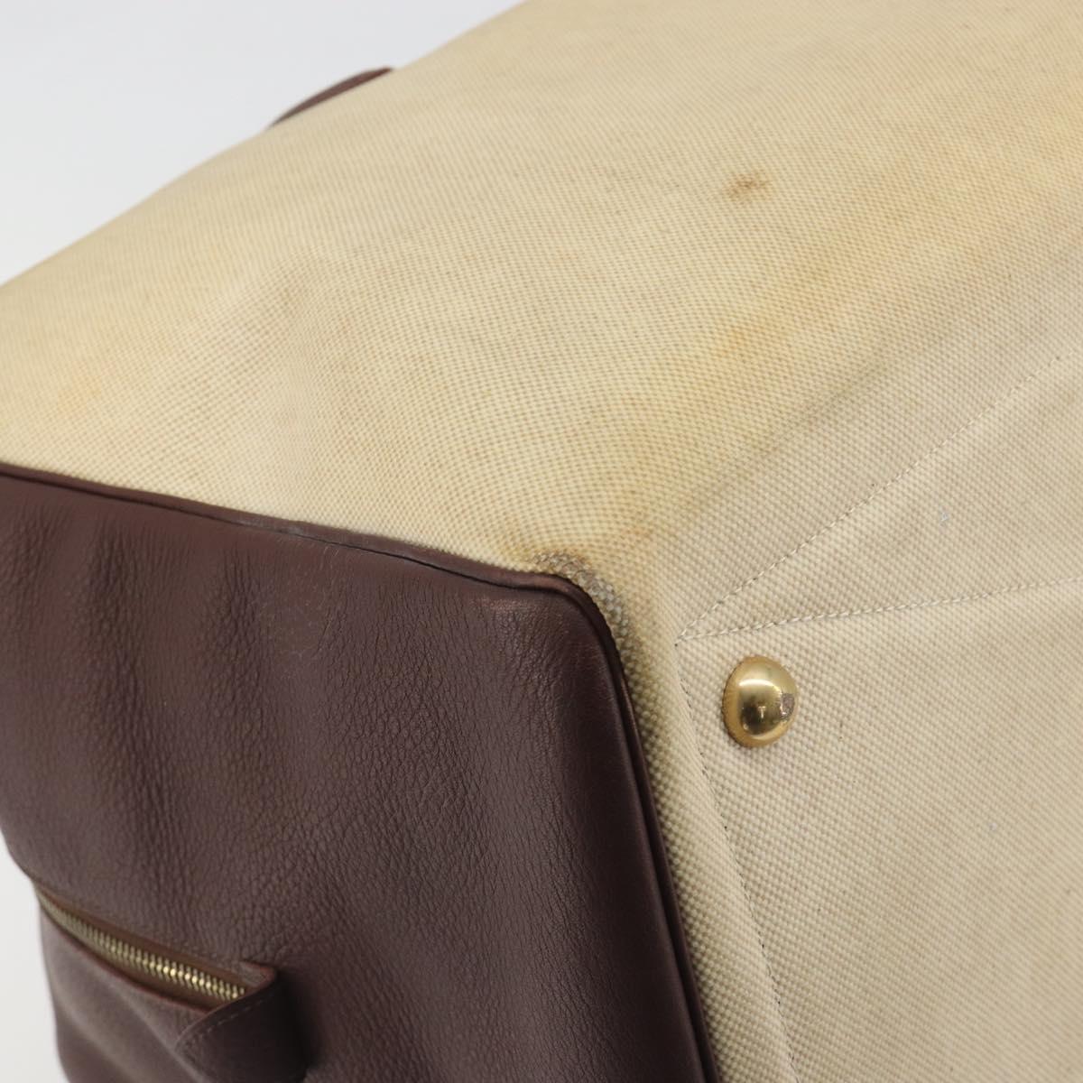 HERMES Victoria 50 Boston Bag Canvas Beige Brown Auth BA14733