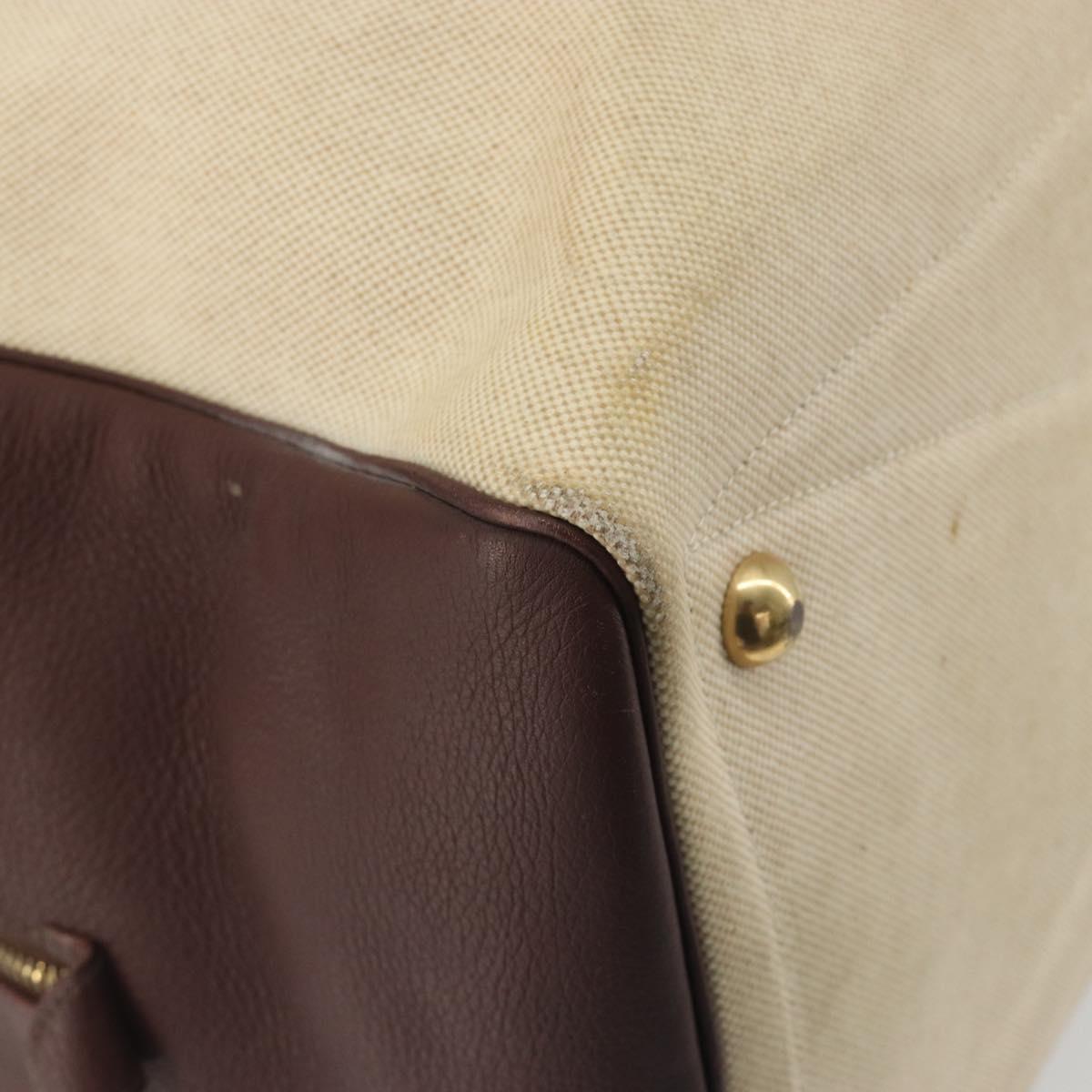 HERMES Victoria 50 Boston Bag Canvas Beige Brown Auth BA14733