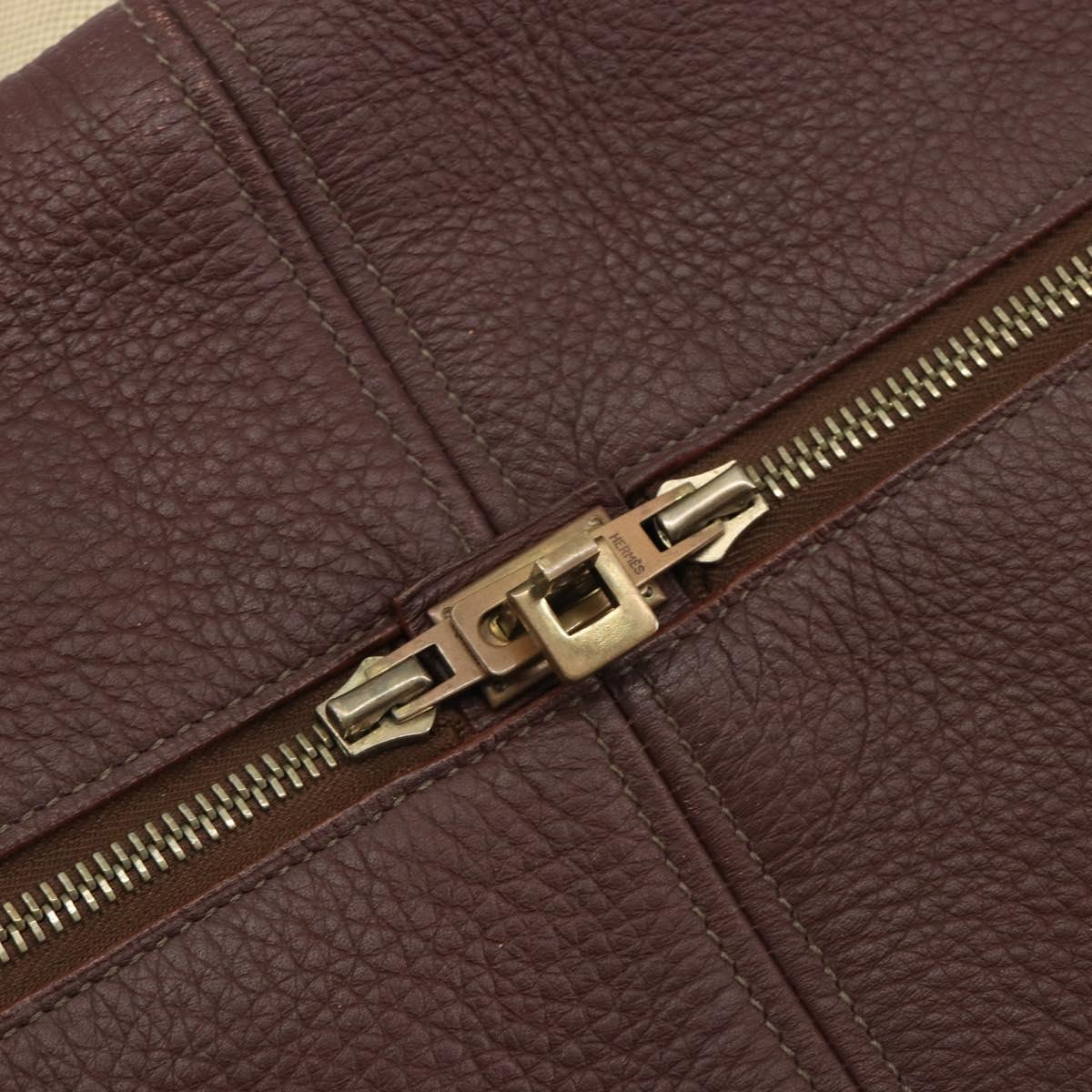 HERMES Victoria 50 Boston Bag Canvas Beige Brown Auth BA14733