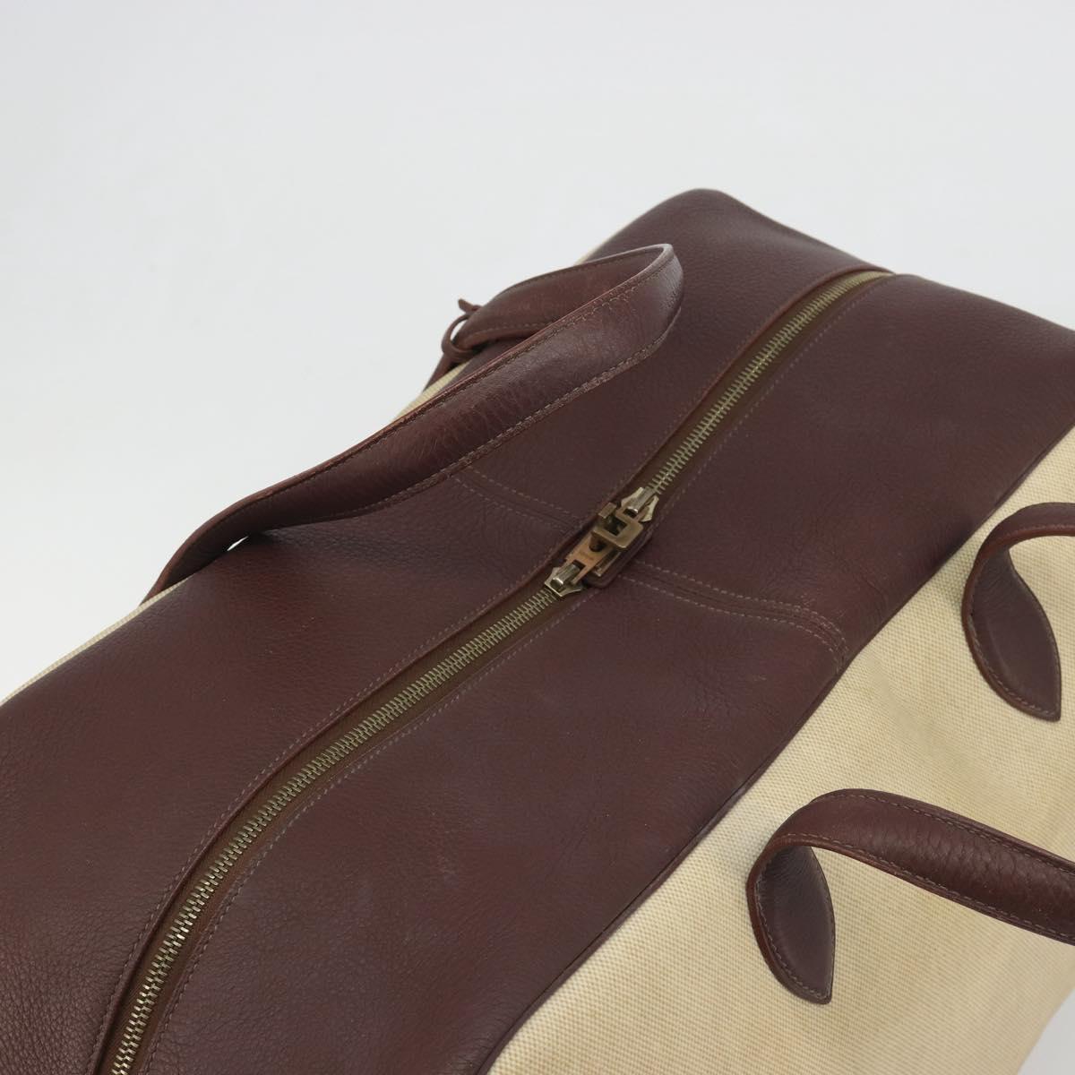 HERMES Victoria 50 Boston Bag Canvas Beige Brown Auth BA14733